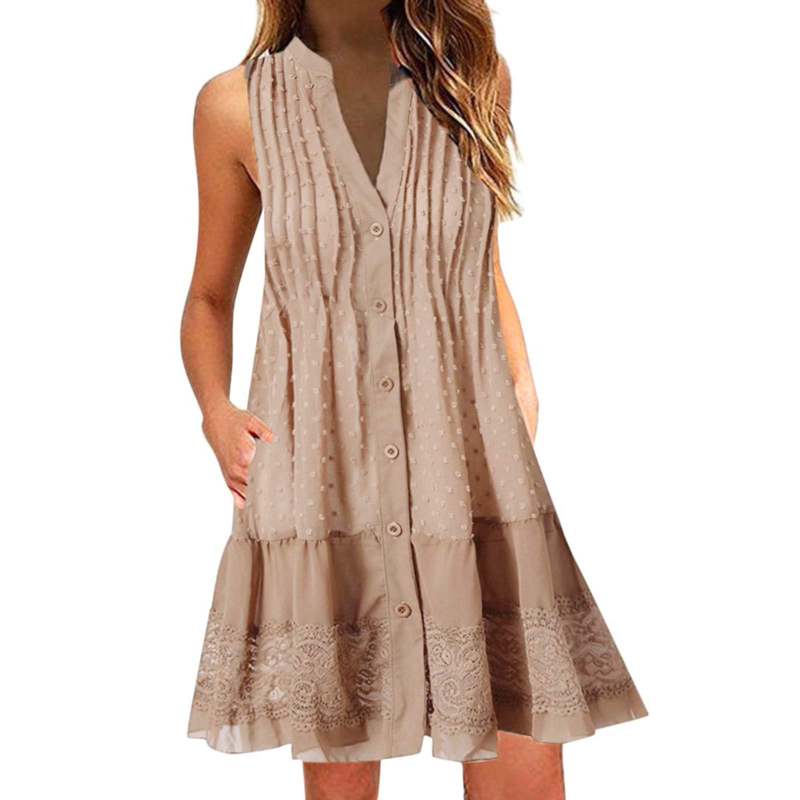 MITCOWBOYS Women's Summer Sleeveless V-Neck Flowy Dress - Casual Chic Sundress for Beach, Vacation & Everyday Wear