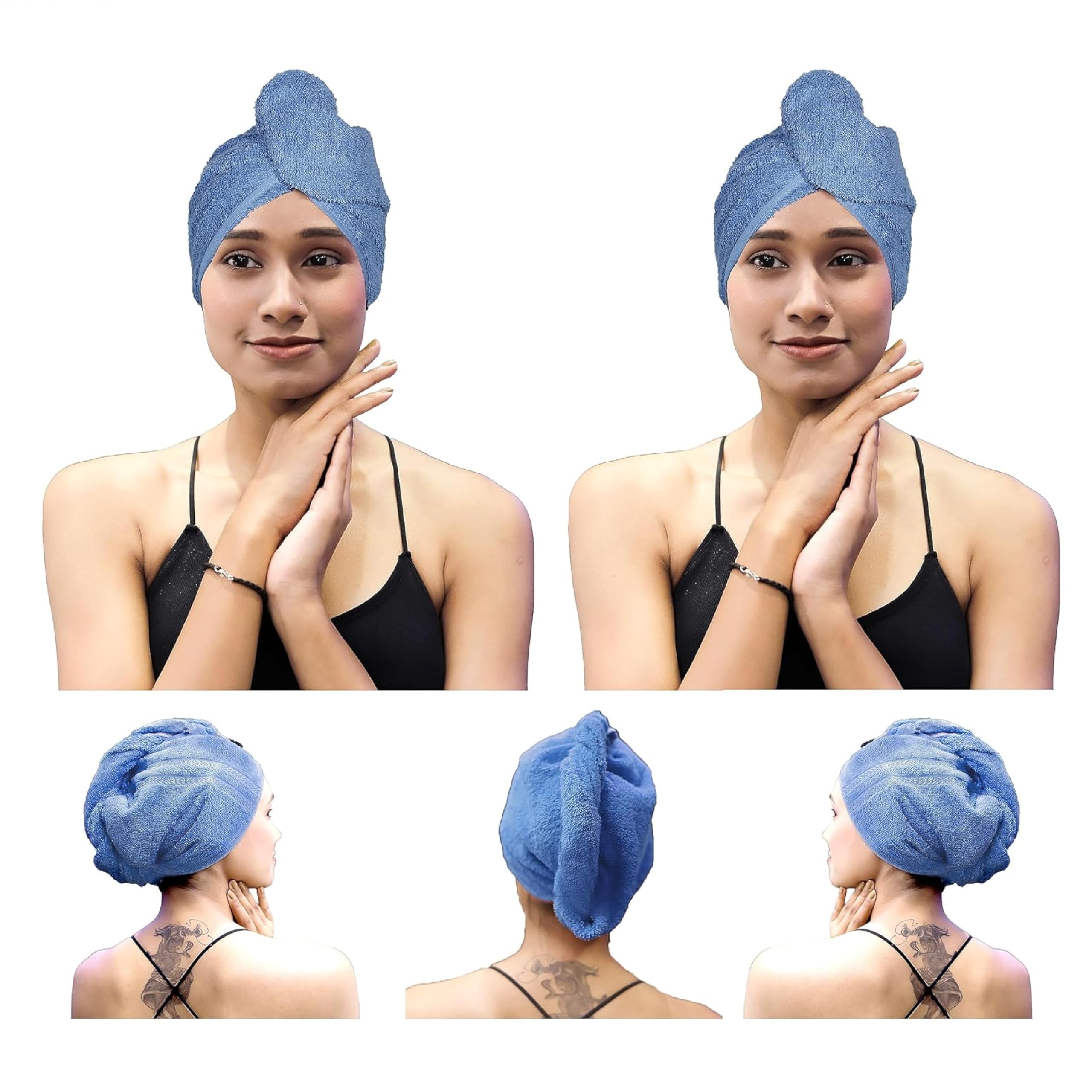 Quick Drying Microfiber Hair Towel Wrap for Women - Super Absorbent Hair Turban with Elastic Loop (Multicolor, 2 Pack) | Perfect for Post-Shower, Salon Styling & Travel