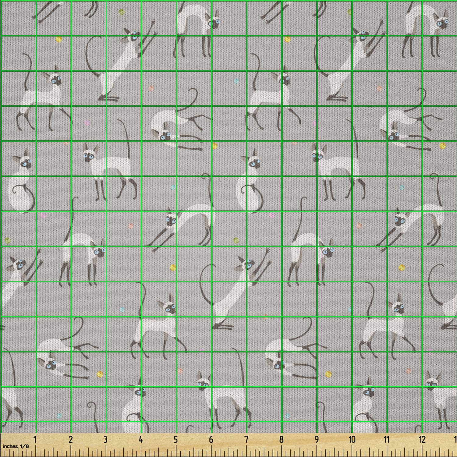 Ambesonne Grey Fabric by The Yard - Siamese Cat Wall Design Playing & Posing Feline Kitty Print | Soft Microfiber Material for DIY Arts & Crafts, Home Decor, Quilting & Sewing Projects | 10 Yards Pale Grey Fabric for Cat Lovers & Pet-Themed Decor
