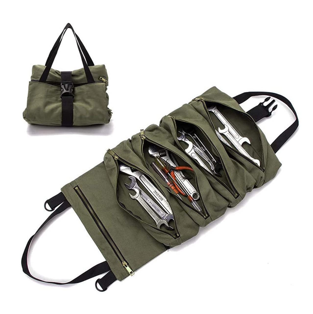 **Heavy Duty Canvas Multi-Purpose Tool Roll Up Bag - Wrench Roll Pouch & Organizer for Car Camping, First Aid Kit Storage, Hanging Tool Carrier - Durable Zipper Tote for Mechanics & DIY Enthusiasts (Blue) - Perfect for Garage, Workshop & Outdoor Adventures**