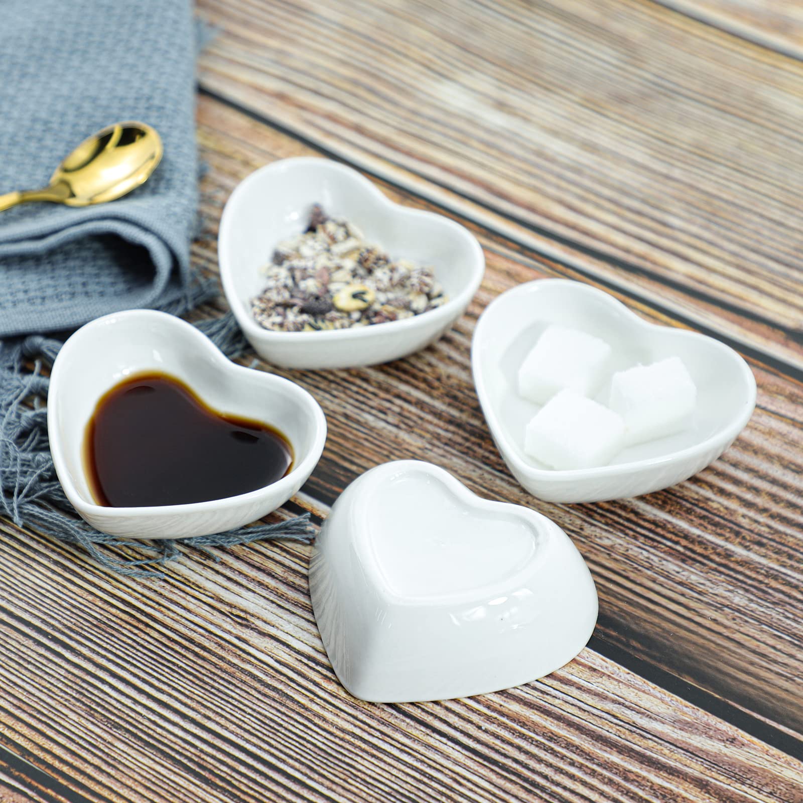 Heart-Shaped Ceramic Sauce Bowls Set of 80 - Multipurpose Serving Dishes for Sushi, Appetizers, Seasoning & Dipping - Perfect for Restaurants, Dinner Parties & Home Entertaining