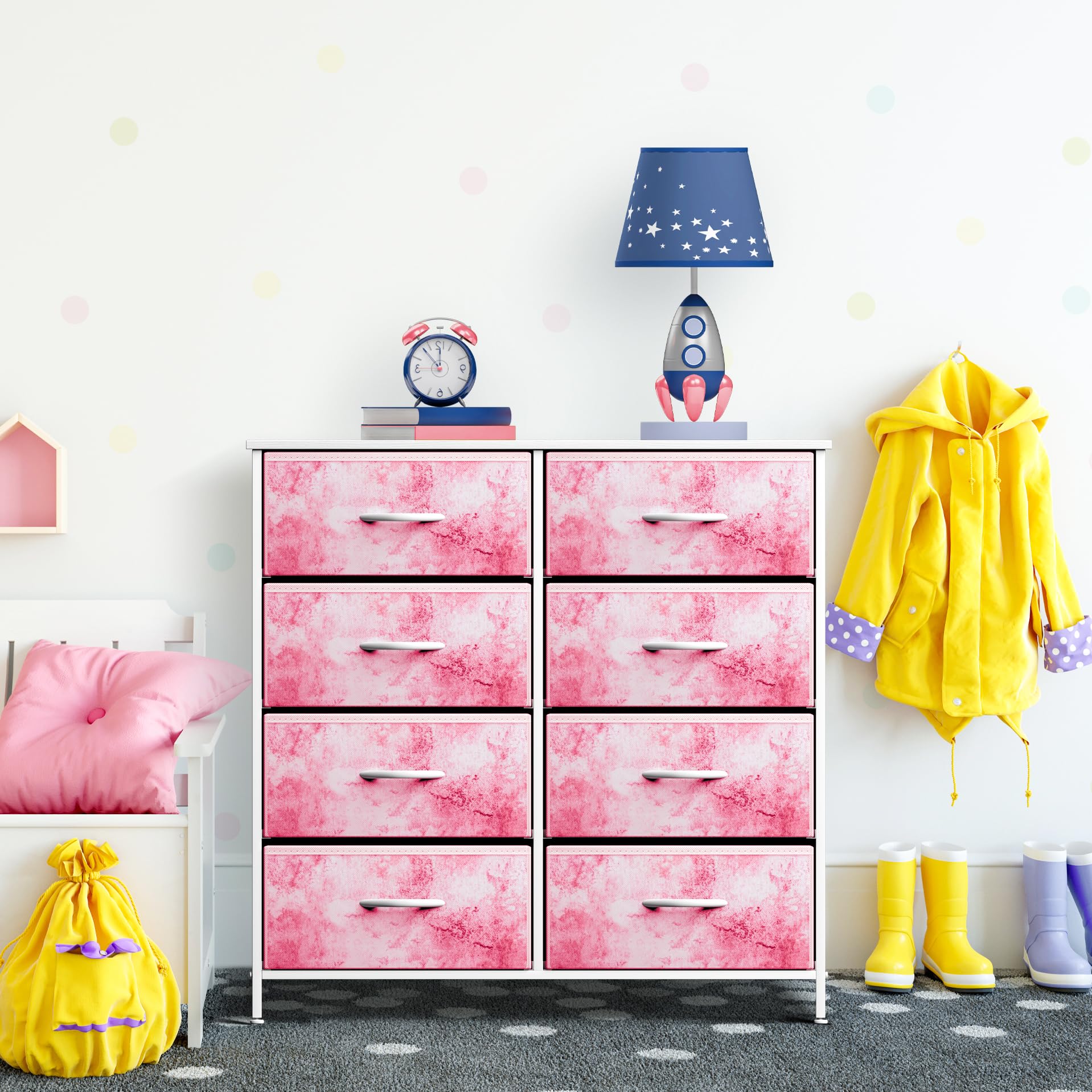 Sorbus 8-Drawer Dresser Storage Organizer - Steel Frame & Wood Top Chest Tower with Easy Pull Fabric Bins for Bedroom, Hallway, Closet & Office | Perfect for Small Space Organization & Home Decor (Pink)
