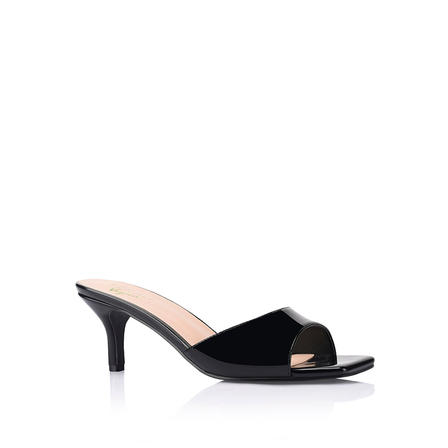 Taylor Kitten Heel Mules - Black Patent Leather Slip-On Shoes for Women | Comfortable Low Heel Dress Shoes for Office, Party & Special Occasions