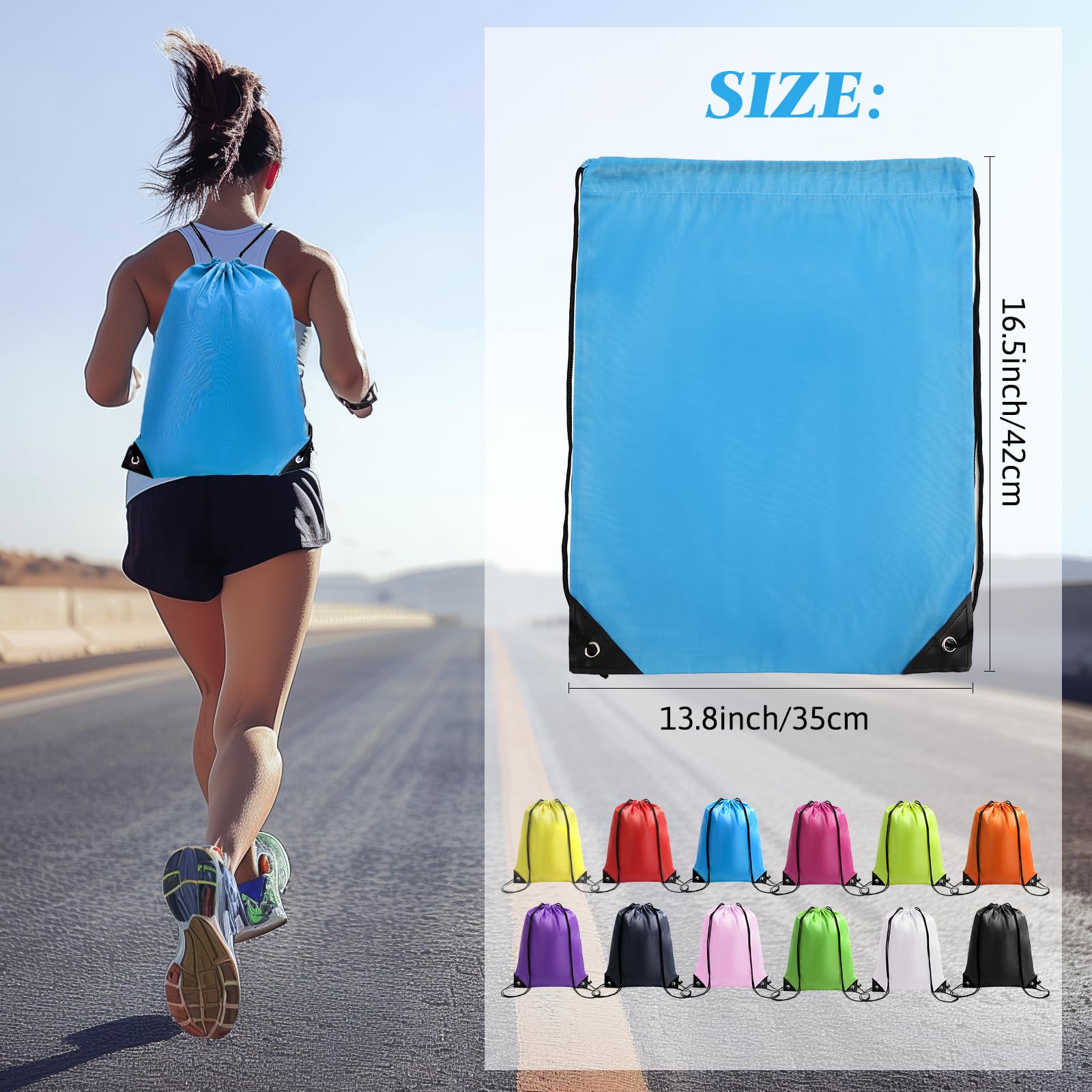 12 Pack Waterproof Drawstring Backpacks - Lightweight Sports String Bags for Gym, Running, Travel & Outdoor Activities | Bulk Sports Backpack Set for Men & Women