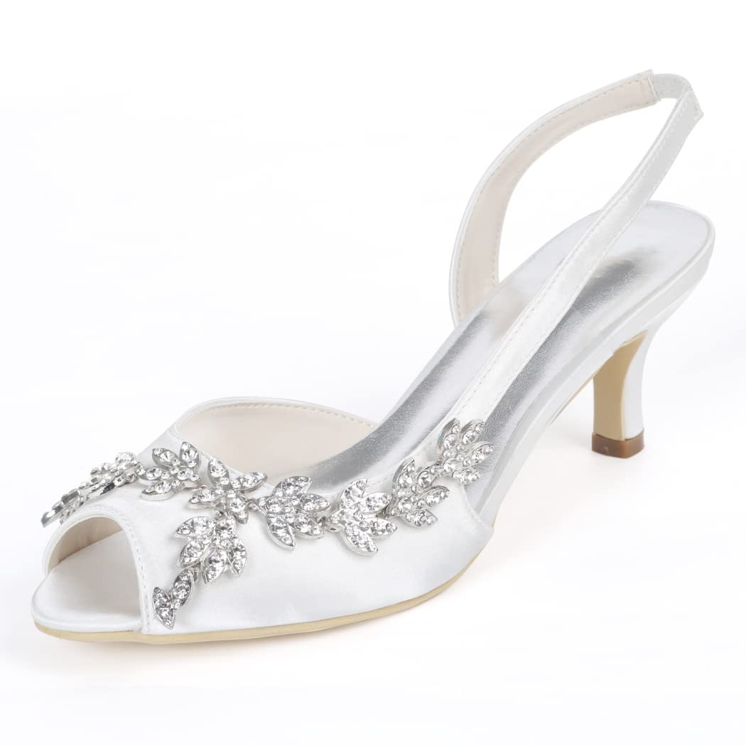 Lace Wedding Shoes for Women - Peep Toe Mid Kitten Heel Straps Bridal Shoes for Evening Party, Prom & Special Occasions