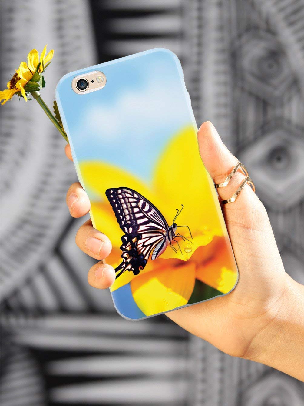 **Samsung Galaxy S10e Case - 3D Textured Protective Phone Cover with Monarch Butterfly & Yellow Flower Design - Slim Shockproof Durable Case for Everyday Use**