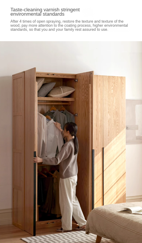 Solid Oak Wood Wardrobe - Modern High Closet for Bedroom & Living Room Storage | Durable & Stylish Furniture for Home Organization