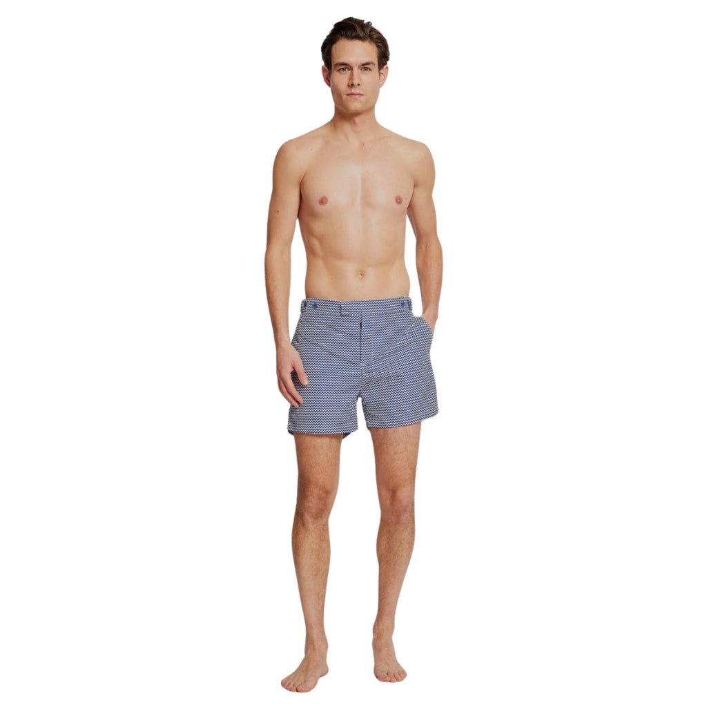 FRESCOBAL CARIOCA Men's Tailored Swim Trunks - Copacabana Navy Blue Swim Shorts for Beach, Pool & Vacation