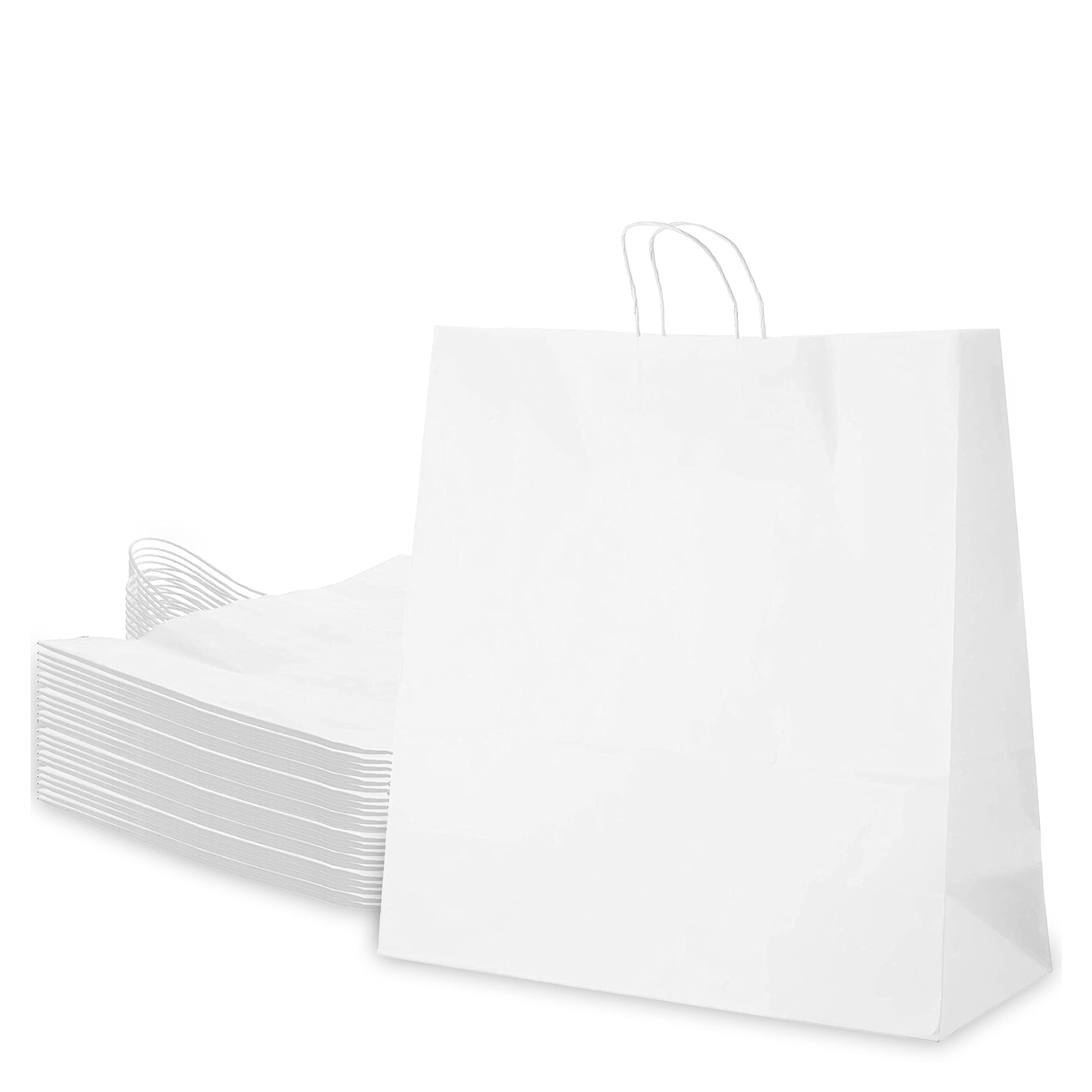 EcoQuality 13x7x17 Inches Large White Kraft Paper Bags with Handles - 250pcs - Strong Reusable Eco-Friendly Shopping Bags for Retail, Gift, Party, Grocery & Lunch - Perfect for Stores, Weddings, Events & Sustainable Packaging