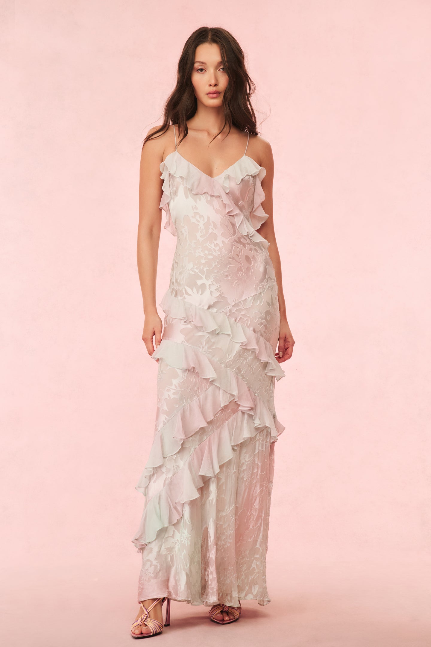 Pastel Ruffle Maxi Dress for Women - Flowy Summer Beach Dress with Long Sleeves - Perfect for Weddings, Vacations & Boho Fashion