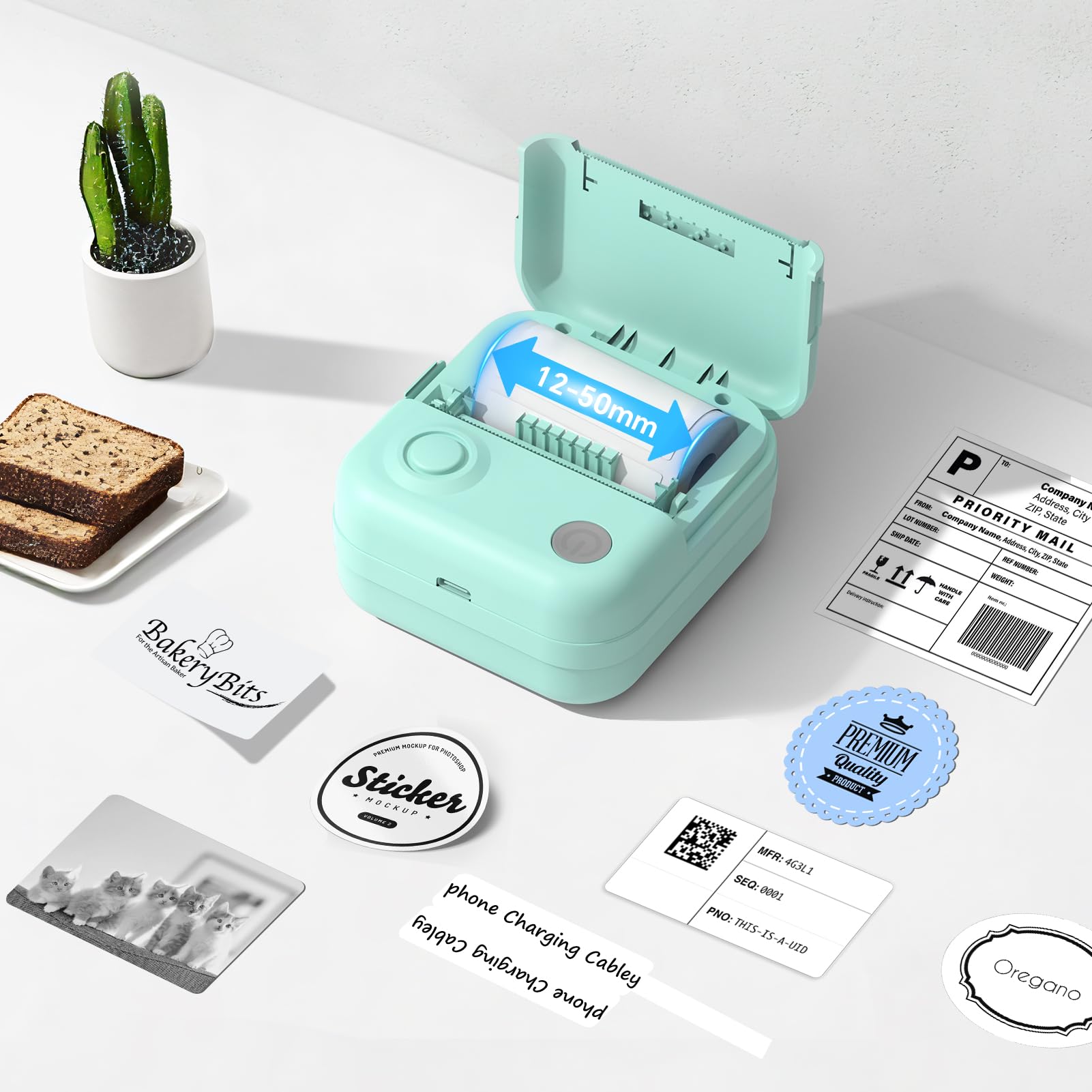 Rotema Bluetooth Thermal Label Printer with Tape - Portable Mini Sticker Maker for Home, Office & Small Business | Wireless Label Printing for Packages, Shipping, Organizing & Crafting (Works with Smartphones)