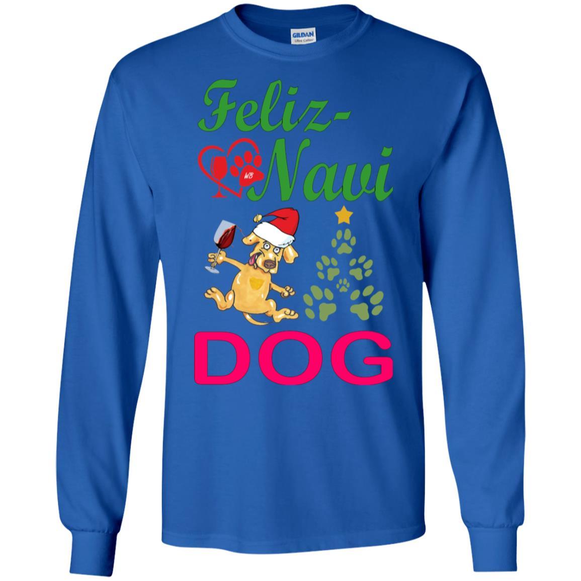 Feliz Navi Dog Christmas Long Sleeve T-Shirt - Ultra Soft Cotton Green & Red Holiday Shirt for Pet Lovers - Perfect for Xmas Parties & Gifts
