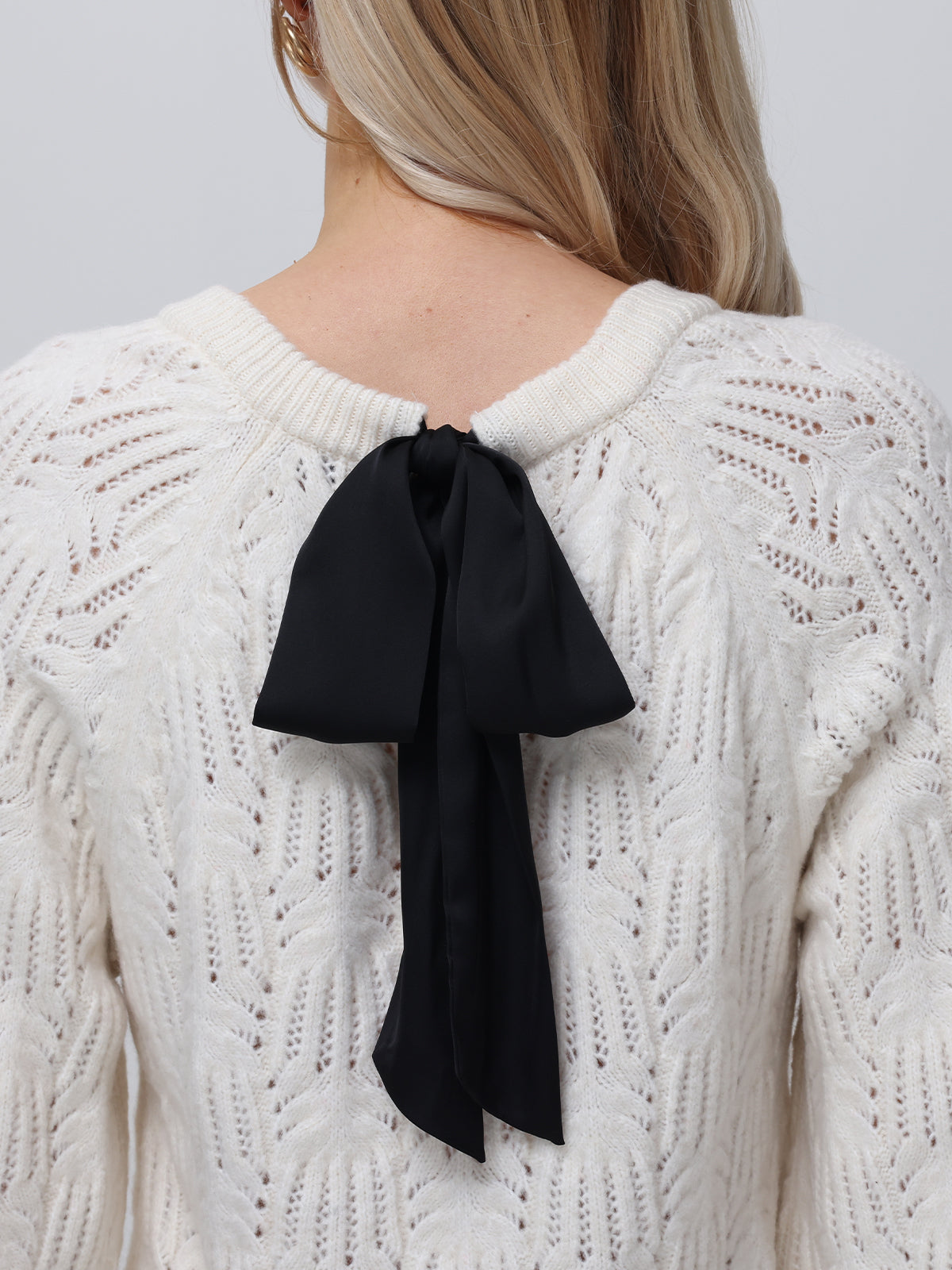Athena Pointelle Bow Back Sweater for Women - Elegant Lace Knit Pullover with Bow Detail - Perfect for Office Wear, Date Nights & Fall Layering