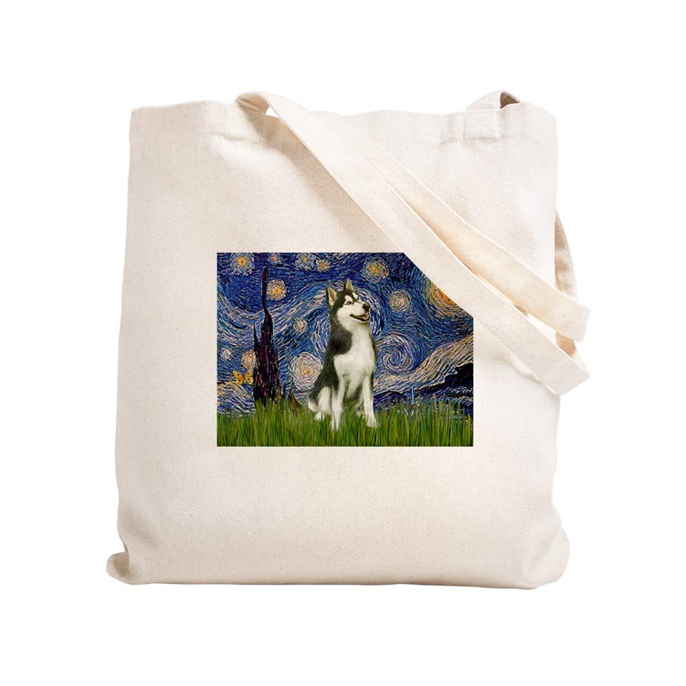 Starry Night & Husky Canvas Tote Bag - Eco-Friendly Reusable Shopping Bag for Groceries, Beach, Work & Travel | Natural Cotton Carryall with Artistic Design