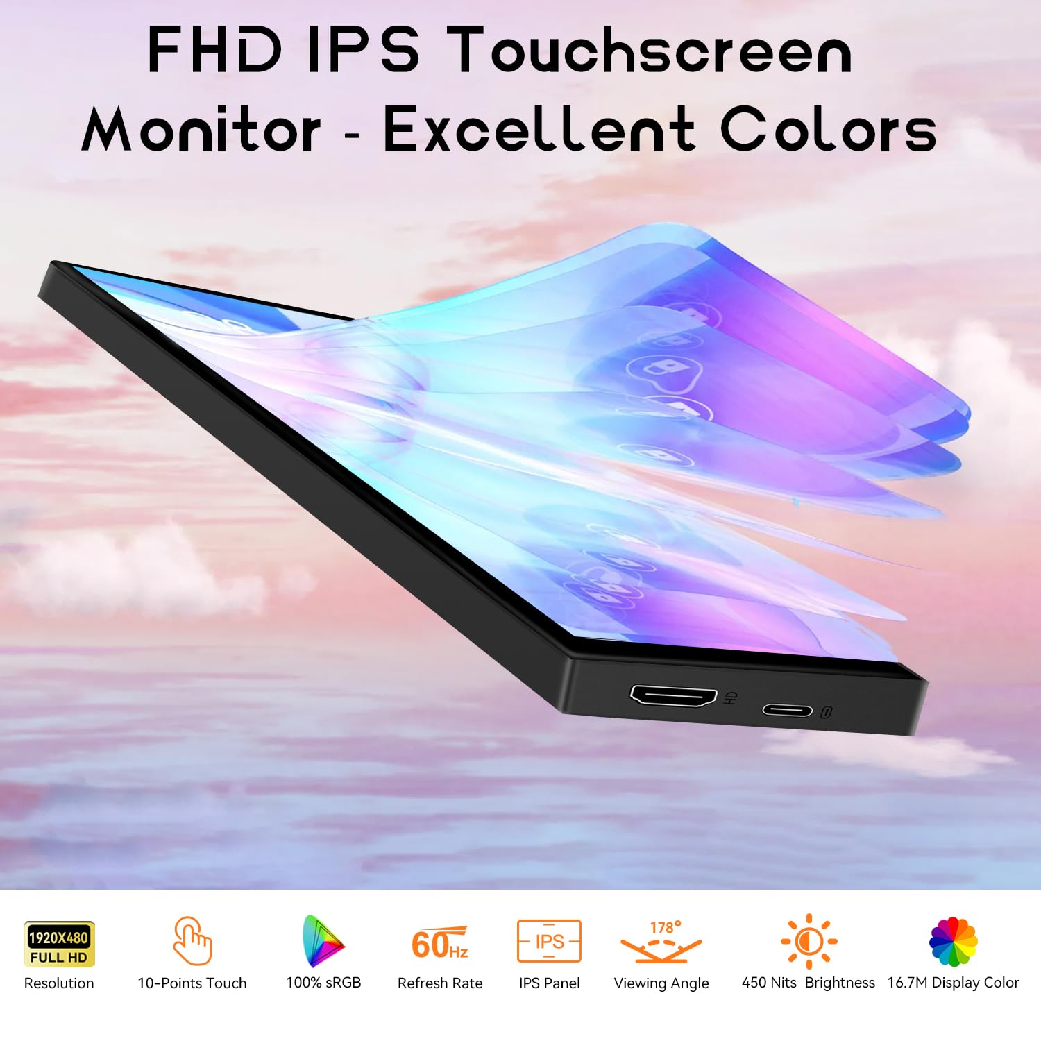 8.8 Inch IPS USB Touchscreen Monitor - AIDA64 PC Temperature & RAM Data Display, ARGB Sensor Panel for Raspberry Pi, Computer Case & Gaming PC Setup | Perfect for System Monitoring, Smart Home Control & DIY Projects