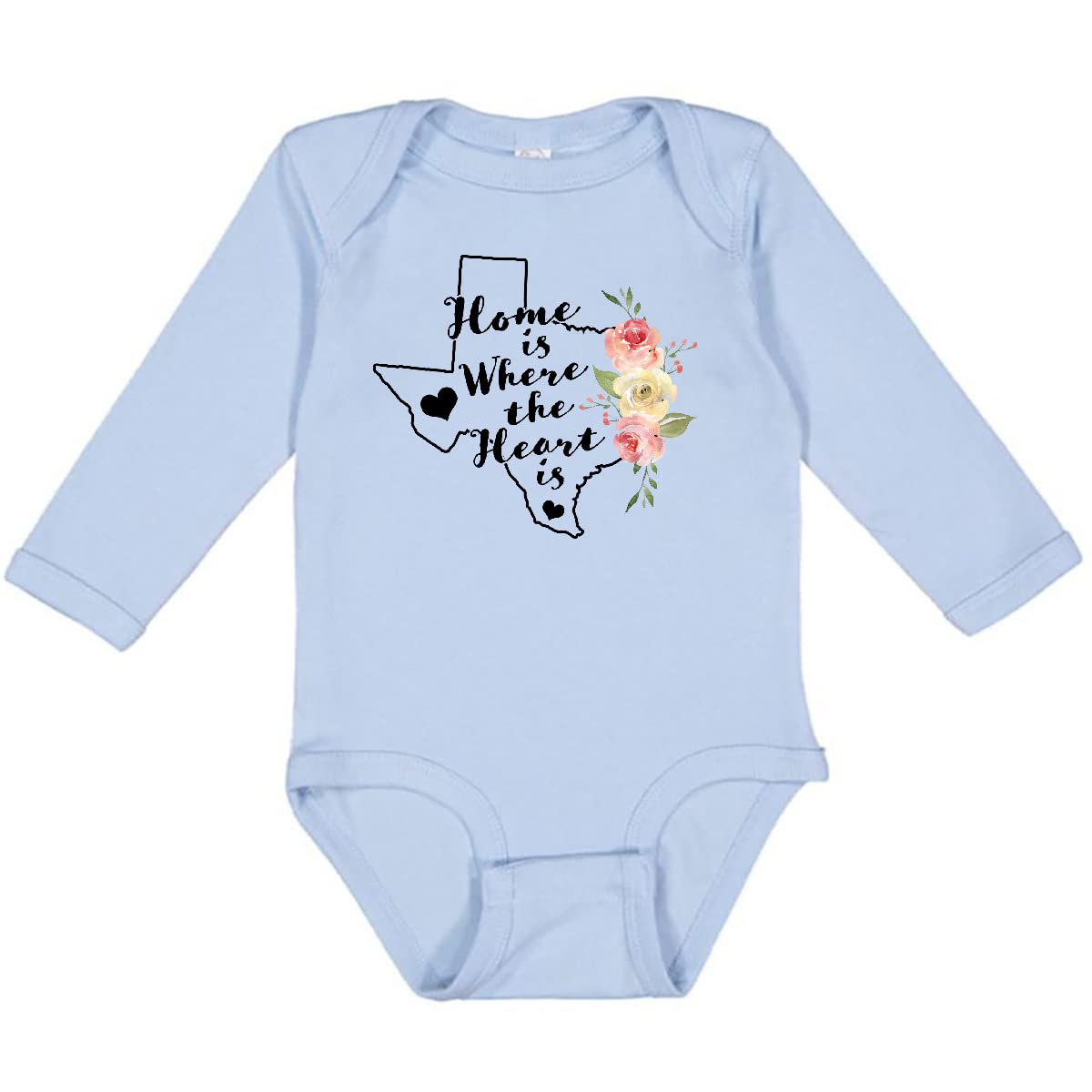 Inktastic Texas Home is Where The Heart is Watercolor Long Sleeve Baby Bodysuit - Perfect for Family Photos, Holidays & Texas-Themed Events
