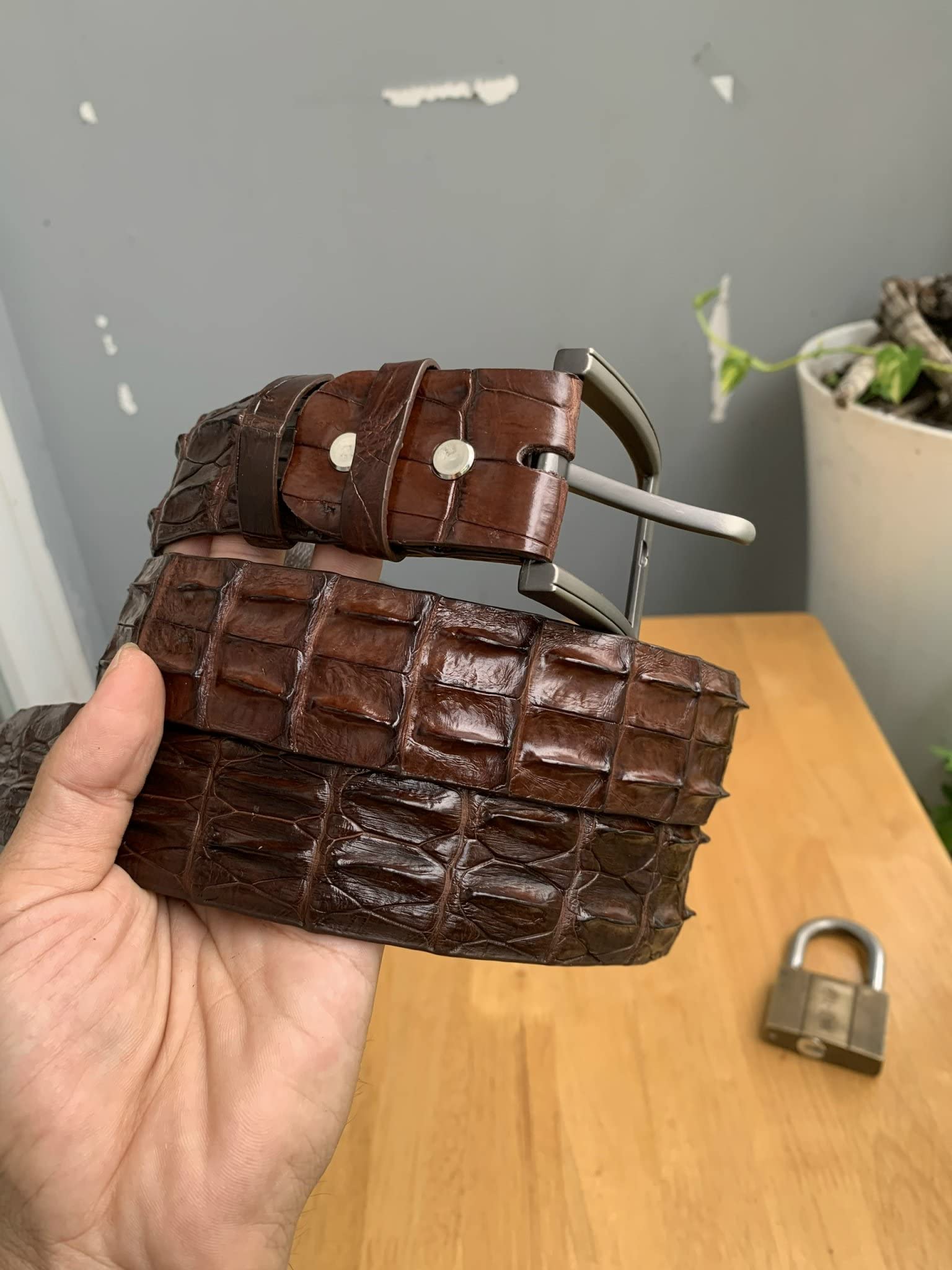 **Genuine Crocodile Hornback Leather Belt for Men - Real Alligator Skin with Buckle - Brown Dress Belt for Formal & Casual Wear**    **Use Case:** Perfect for business attire, weddings, or everyday fashion to elevate your style.