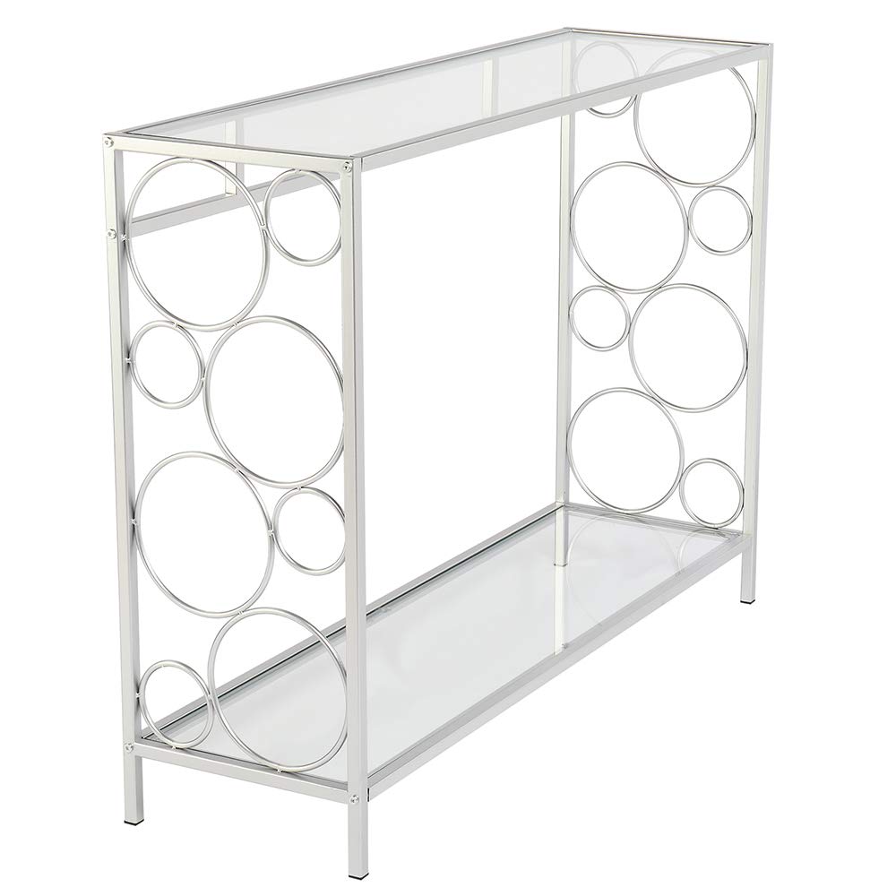 Goujxcy Modern Console Table with Metal Frame & Glass Top - Entryway Sofa Table with Shelf for Living Room, Hallway, or Bedroom - Perfect for Home Decor & Small Space Organization