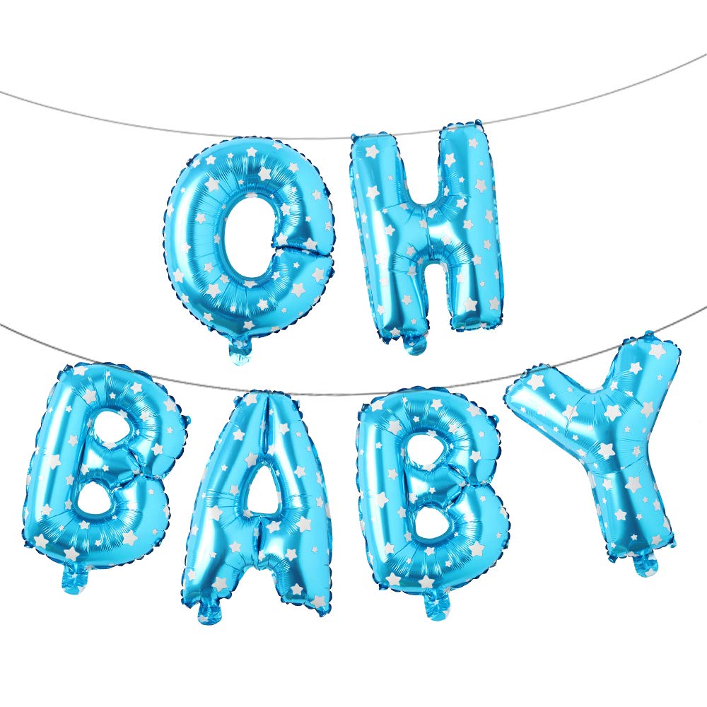 16 Inch Oh Baby Foil Letter Balloons Banner - Baby Shower & Gender Reveal Party Decorations Kit (Blue Star Design) - Perfect for Nursery Decor, Birthday Celebrations and Photo Backdrops