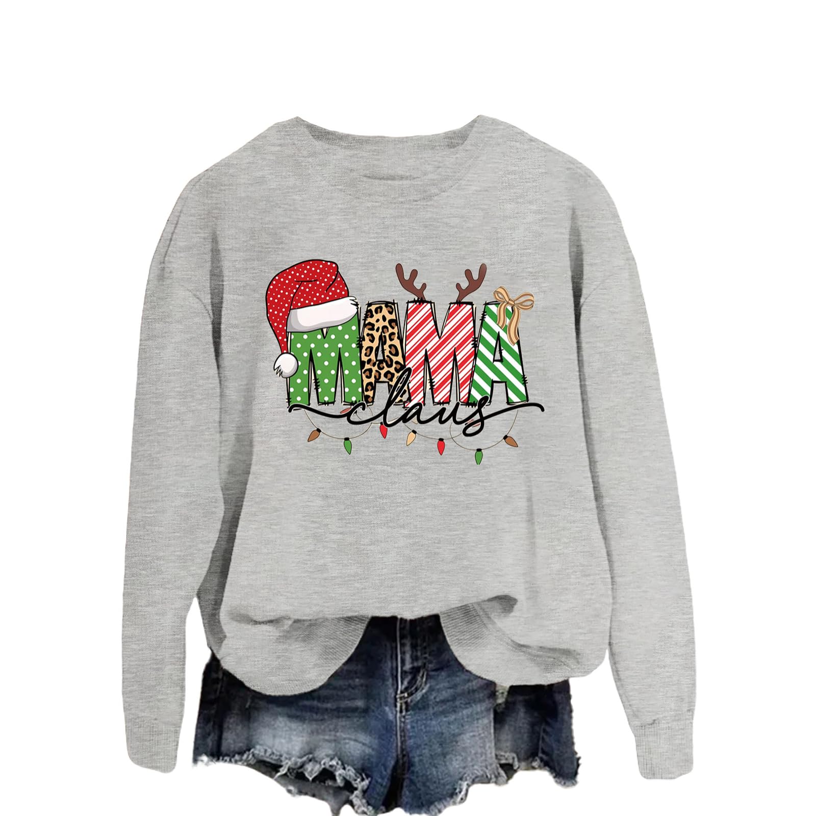 Women's Mama Graphic Sweatshirt - Cute Christmas Mom Sweater, Trendy Fall Long Sleeve Pullover for Casual Wear & Holiday Gifts