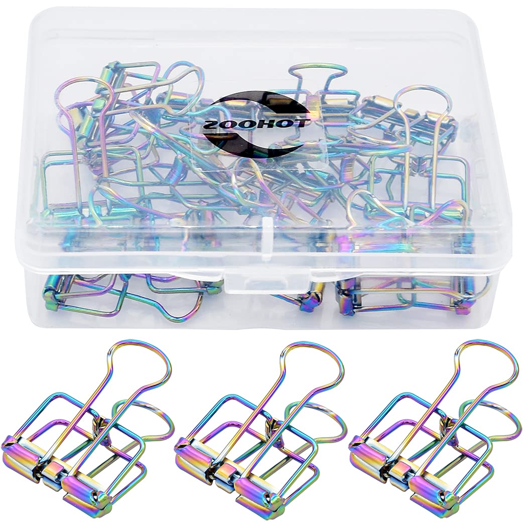 Premium Rainbow Colored Binder Clips - 15 Pack of Hollow Wire Paper Clips for Office, School, Home Organization & Craft Projects