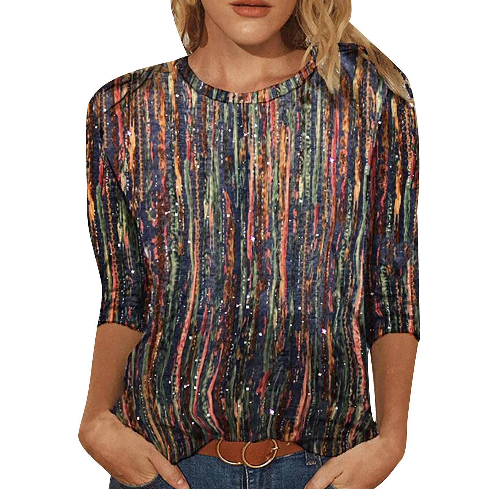 Women's 3/4 Sleeve Loose Casual Summer Tops - Soft Comfortable Crewneck Blouses with Beautiful Prints for Everyday Wear, Office & Outings