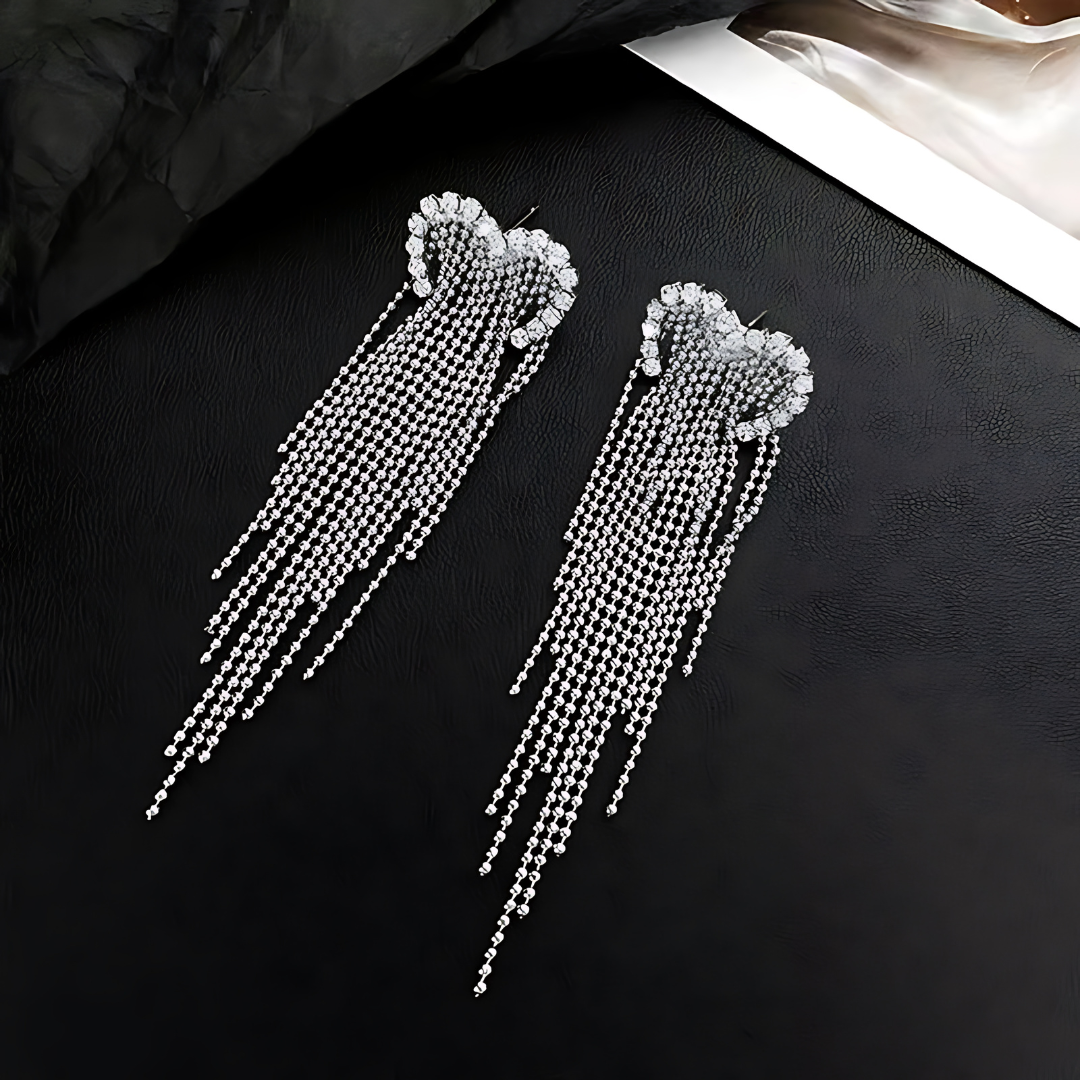 Elegant Open Heart Tassel Waterfall Earrings for Women - Fashion Gold/Silver Dangle Jewelry | Perfect for Parties, Weddings & Date Nights | A8451