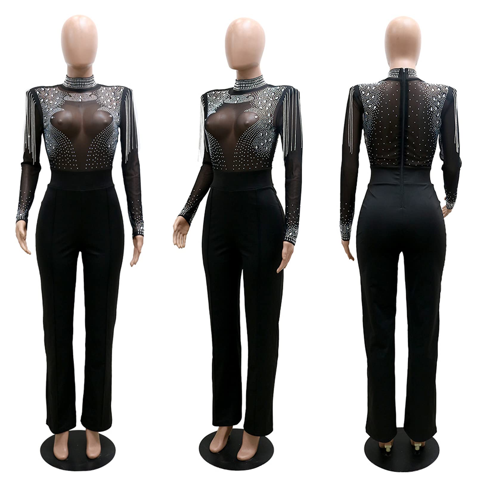 Women's Sexy Sleeveless O-Neck Sequin Bodycon Jumpsuit Romper for Party, Club, Night Out & Special Occasions - Sparkling Glamorous Outfit for Dresses & Evening Events