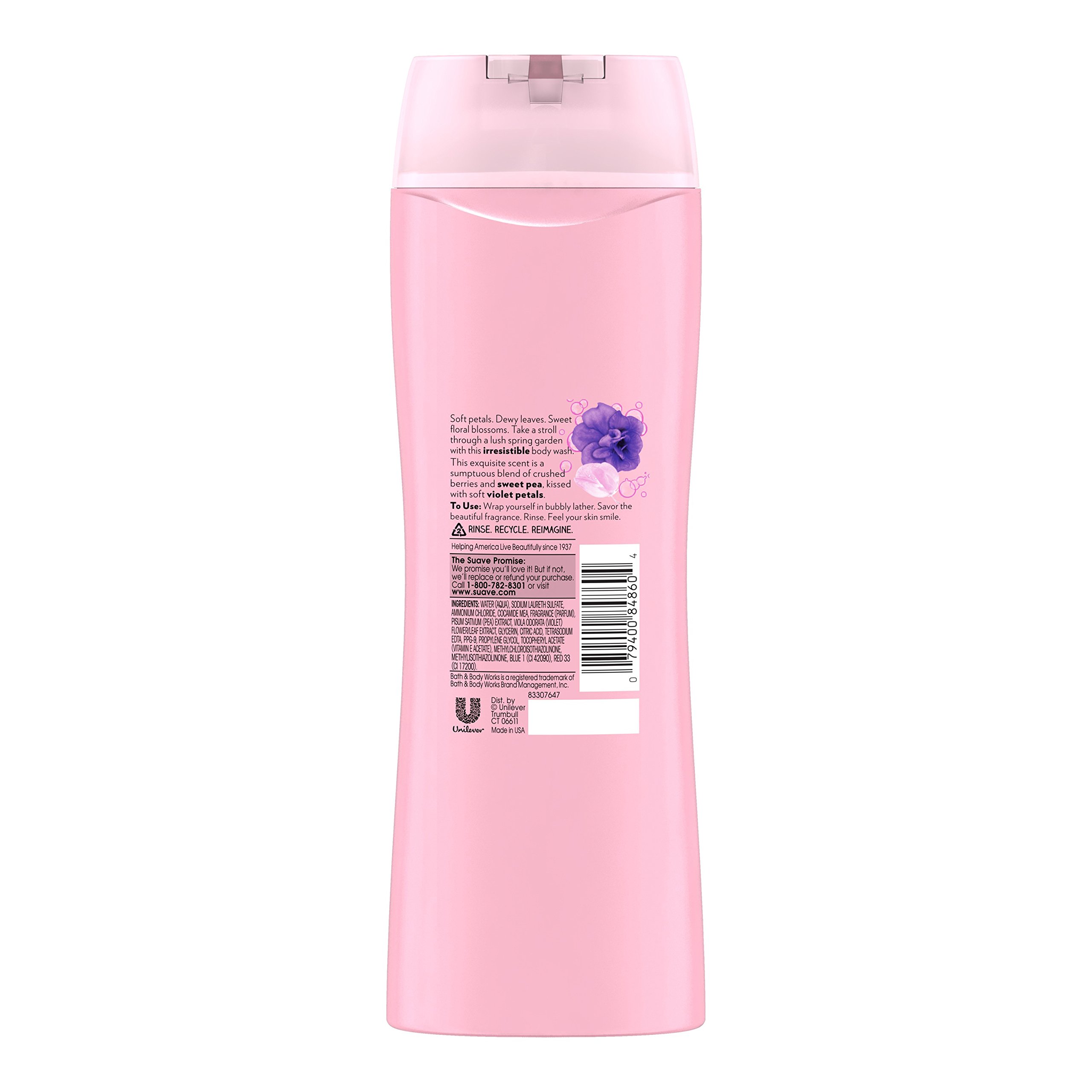 Suave Essentials Sweet Pea & Violet Body Wash - 15 Fl Oz, Hydrating & Nourishing for Soft Skin - Perfect for Daily Shower & Bath Relaxation