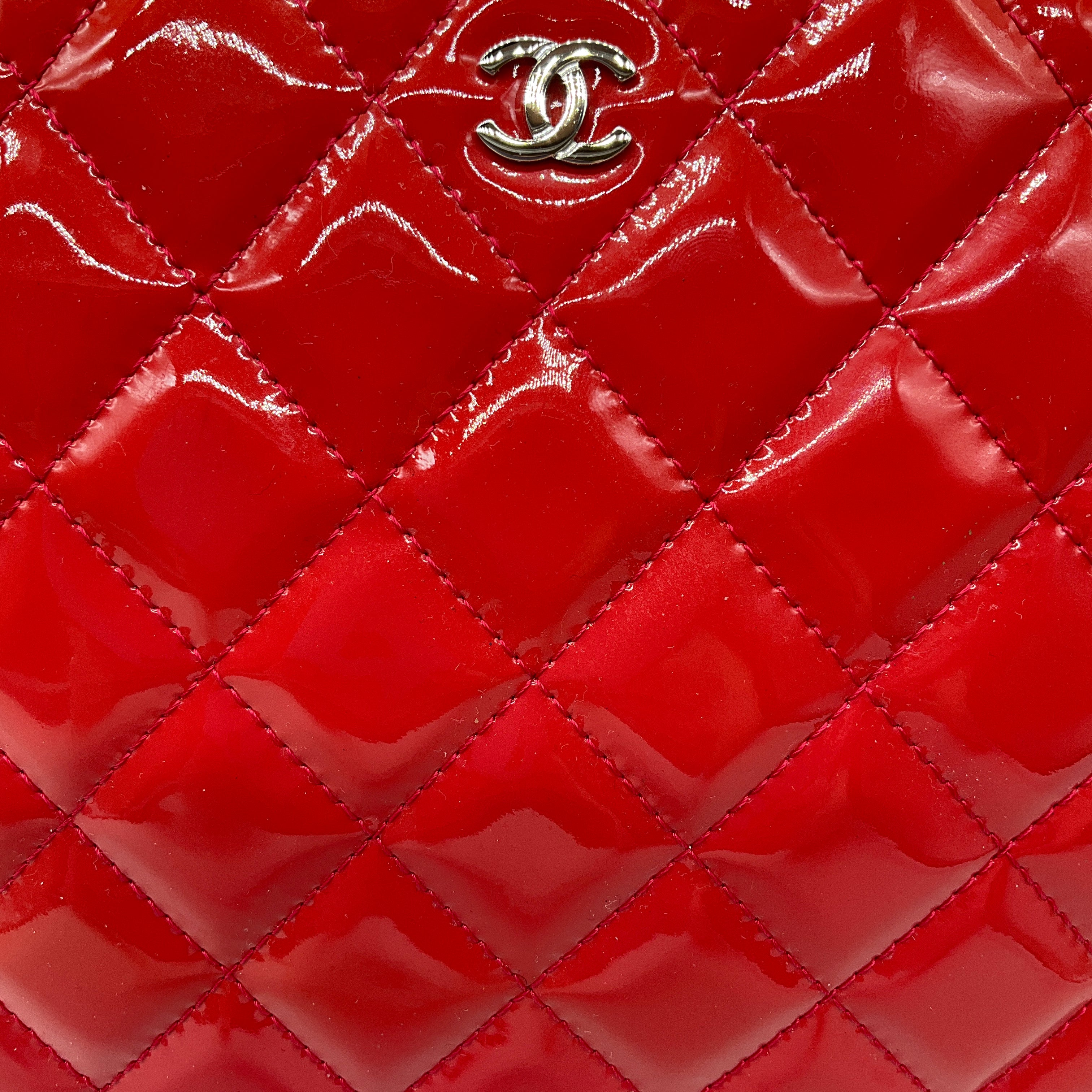 Chanel Red Quilted Patent Leather Valentine Hearts Medium Cosmetic Bag | Luxury Makeup Pouch for Women | Perfect for Travel, Gifts & Everyday Use