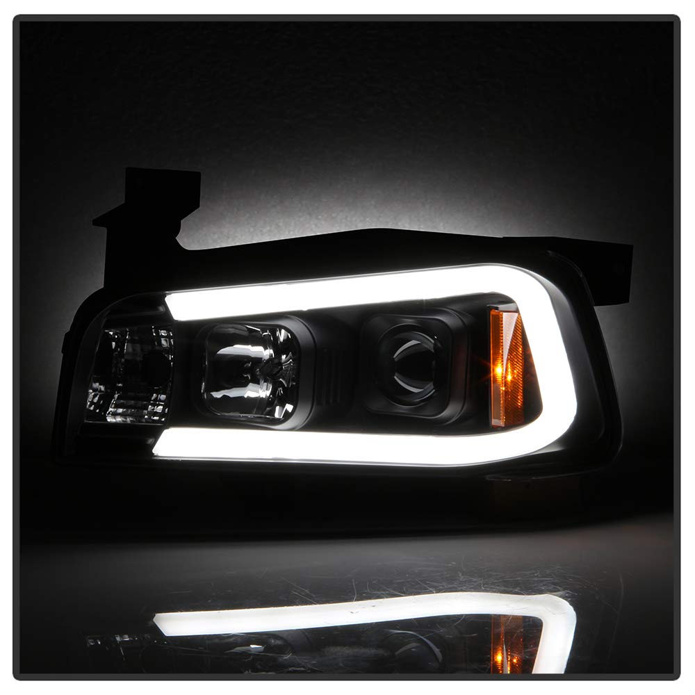 Bright LED Tube DRL Headlights for Dodge Charger 2006-2010 - Black/Clear Lens - Upgrade Your Ride with Daytime Running Lights for Enhanced Style & Safety