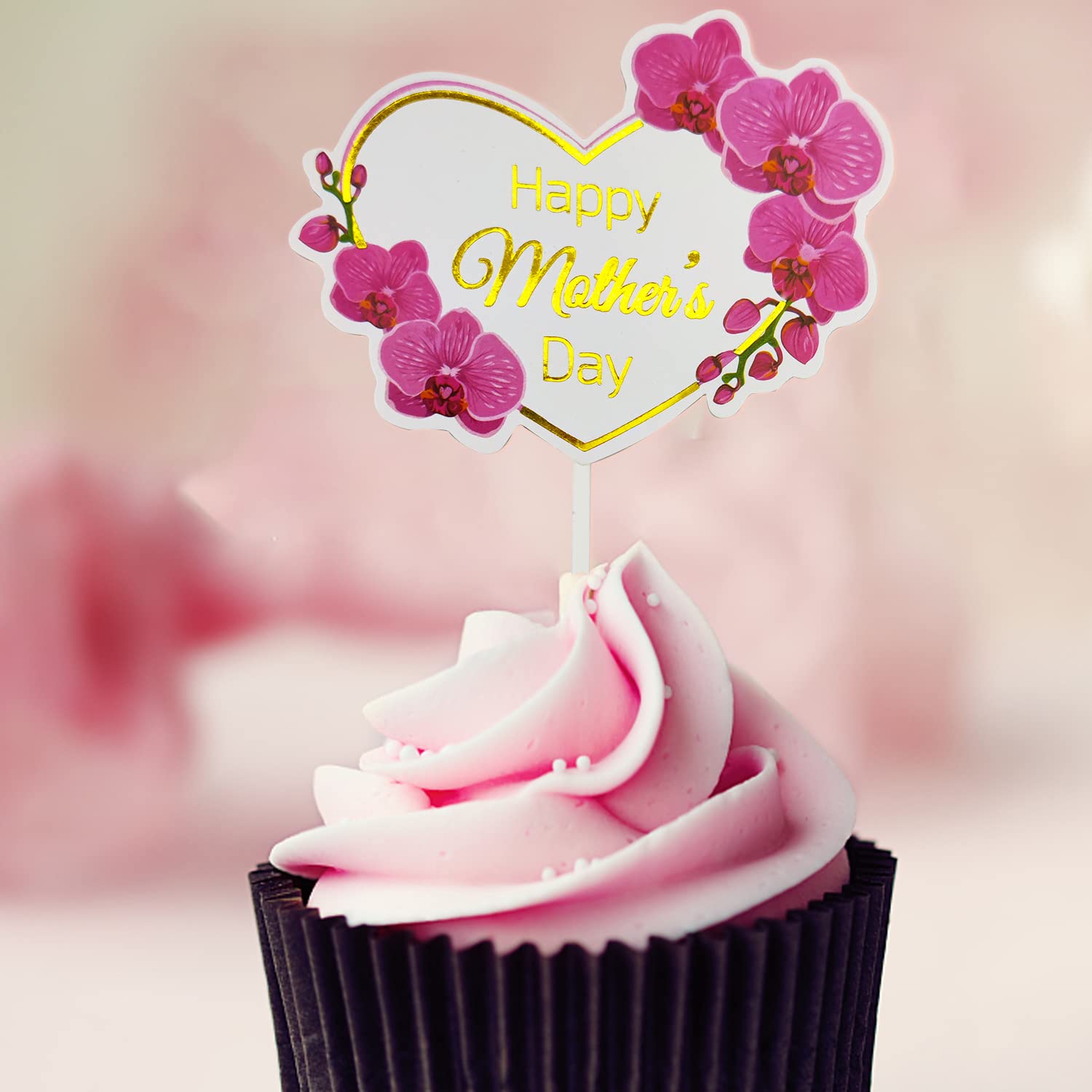 15 Pcs Happy Mother's Day Cake Toppers - Heart & Flower Cupcake Toppers, Heart Shaped Cake Picks for Birthday, Mother's Day Party Decorations - Perfect for Wedding, Baby Shower & Anniversary Cakes