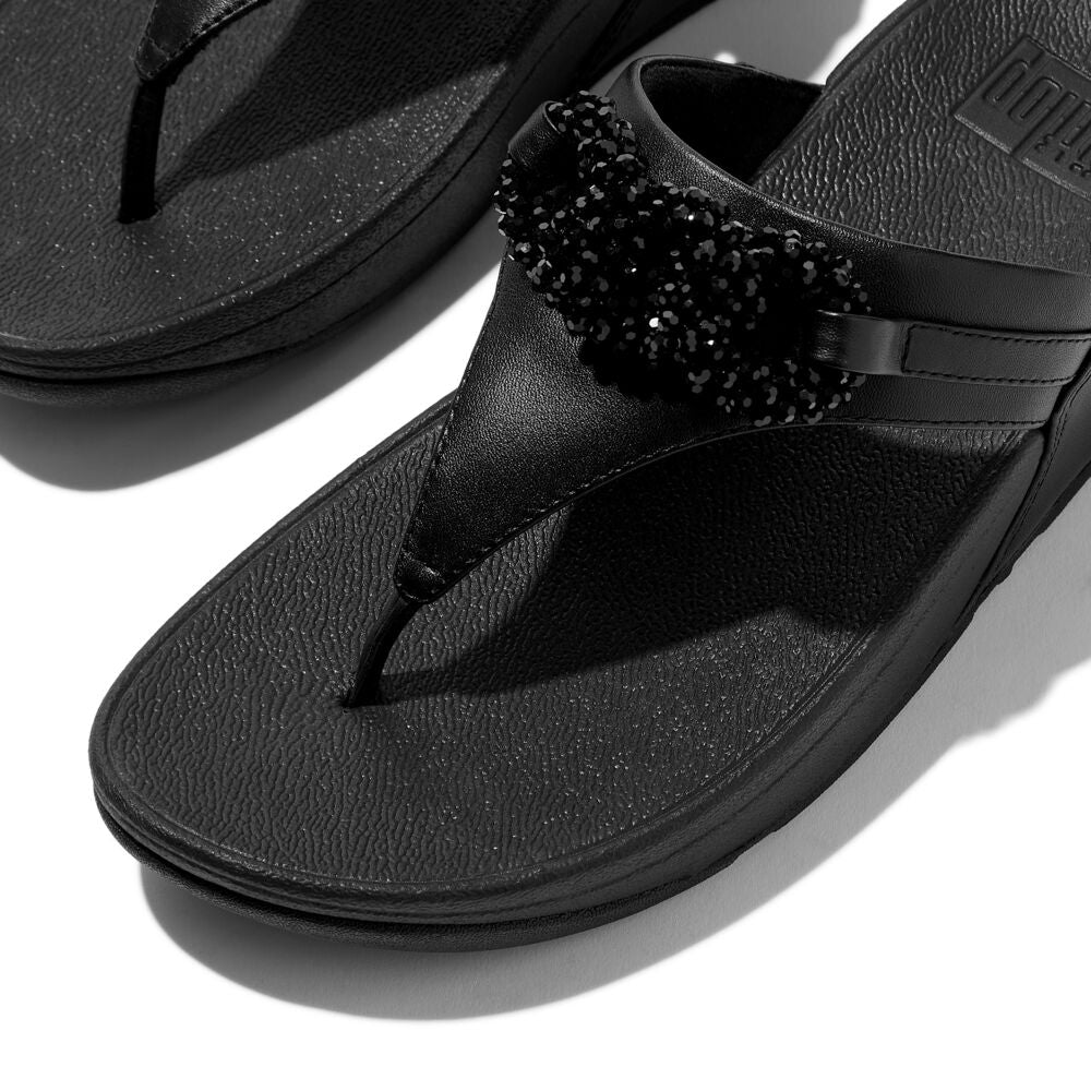 FitFlop Lulu Beaded Chain Leather Sandals for Women - Comfortable Black Slide Sandals with Adjustable Straps | Perfect for Beach, Vacation & Summer Outfits