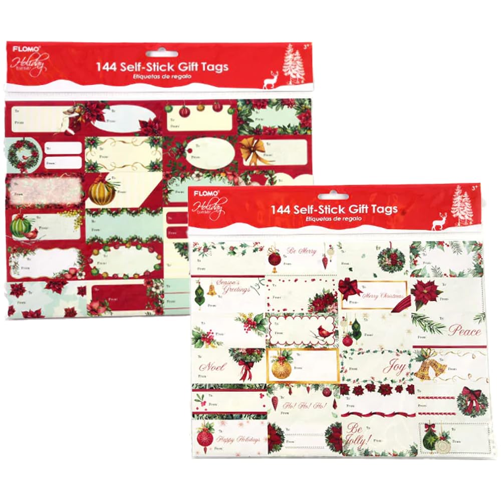 288 Self-Adhesive Christmas Gift Tags - Holiday Present Labels for Wrapping, DIY Crafts, and Party Favors