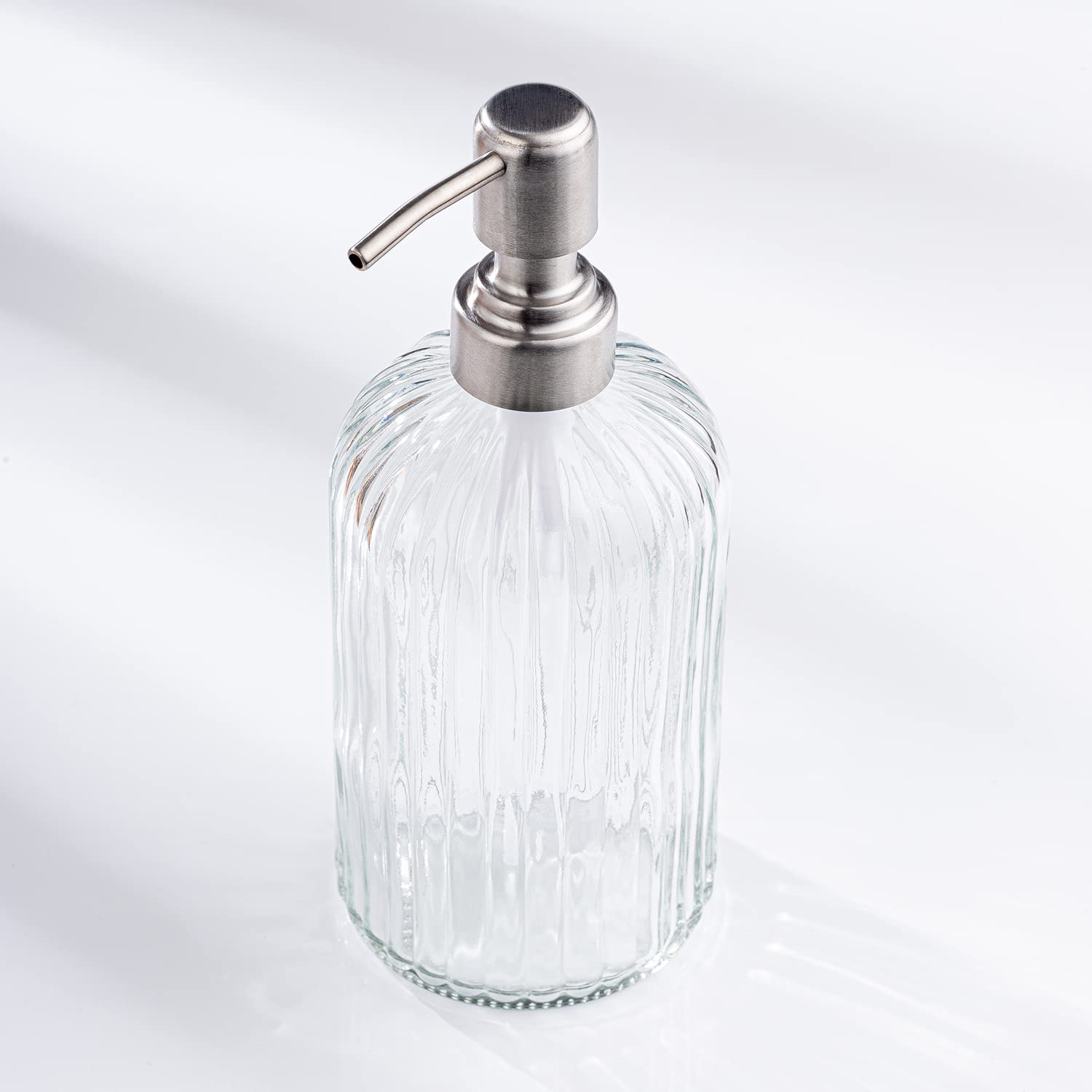Refillable Glass Soap Dispenser with Silver Pump - 18oz Brushed Stainless Steel Hand Soap, Dish Soap & Lotion Bottle for Bathroom, Kitchen & Office Decor | Eco-Friendly & Elegant Design