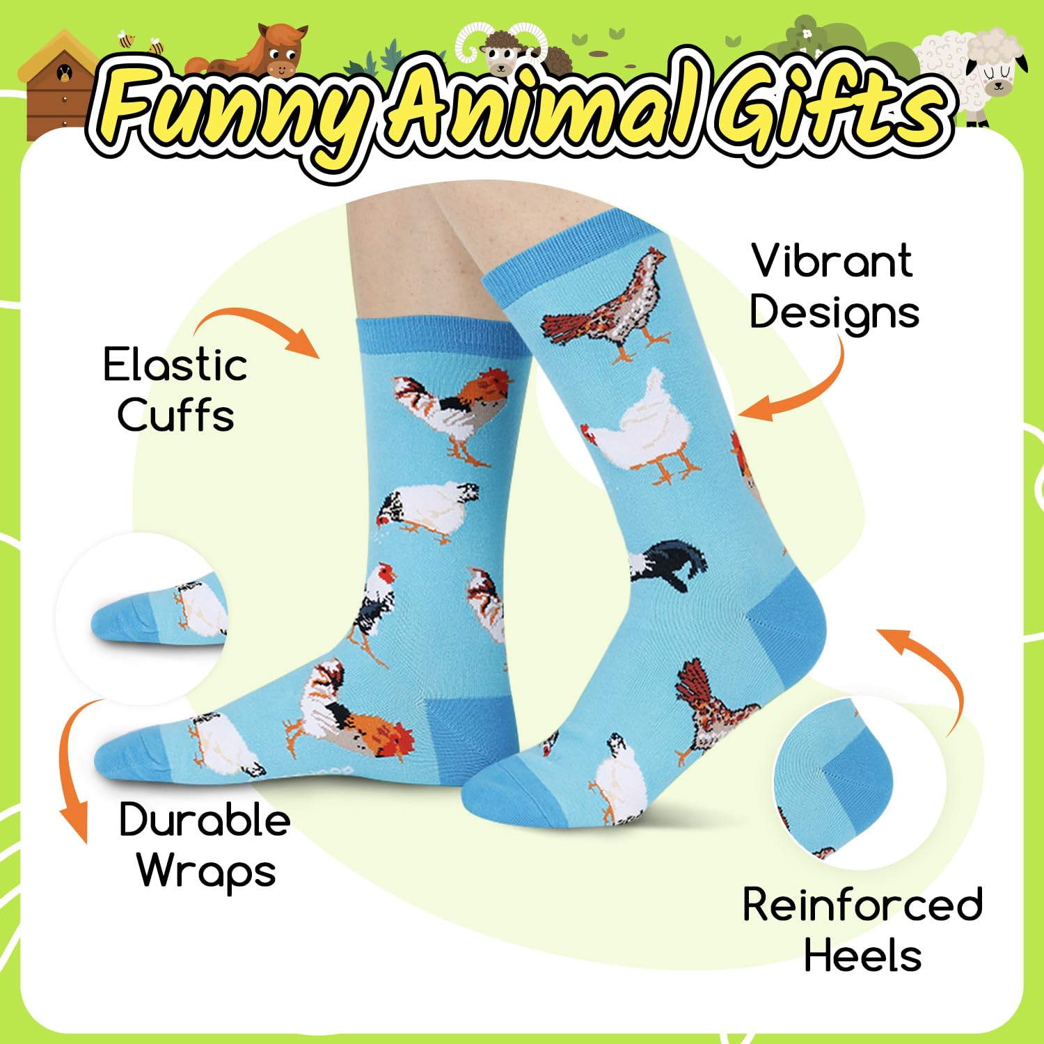HappyPop Animal Print Novelty Socks for Women - Cute Cow, Chicken, Llama & Unicorn Designs - Fun Gift Ideas for Her - Perfect for Christmas, Birthday & Casual Wear