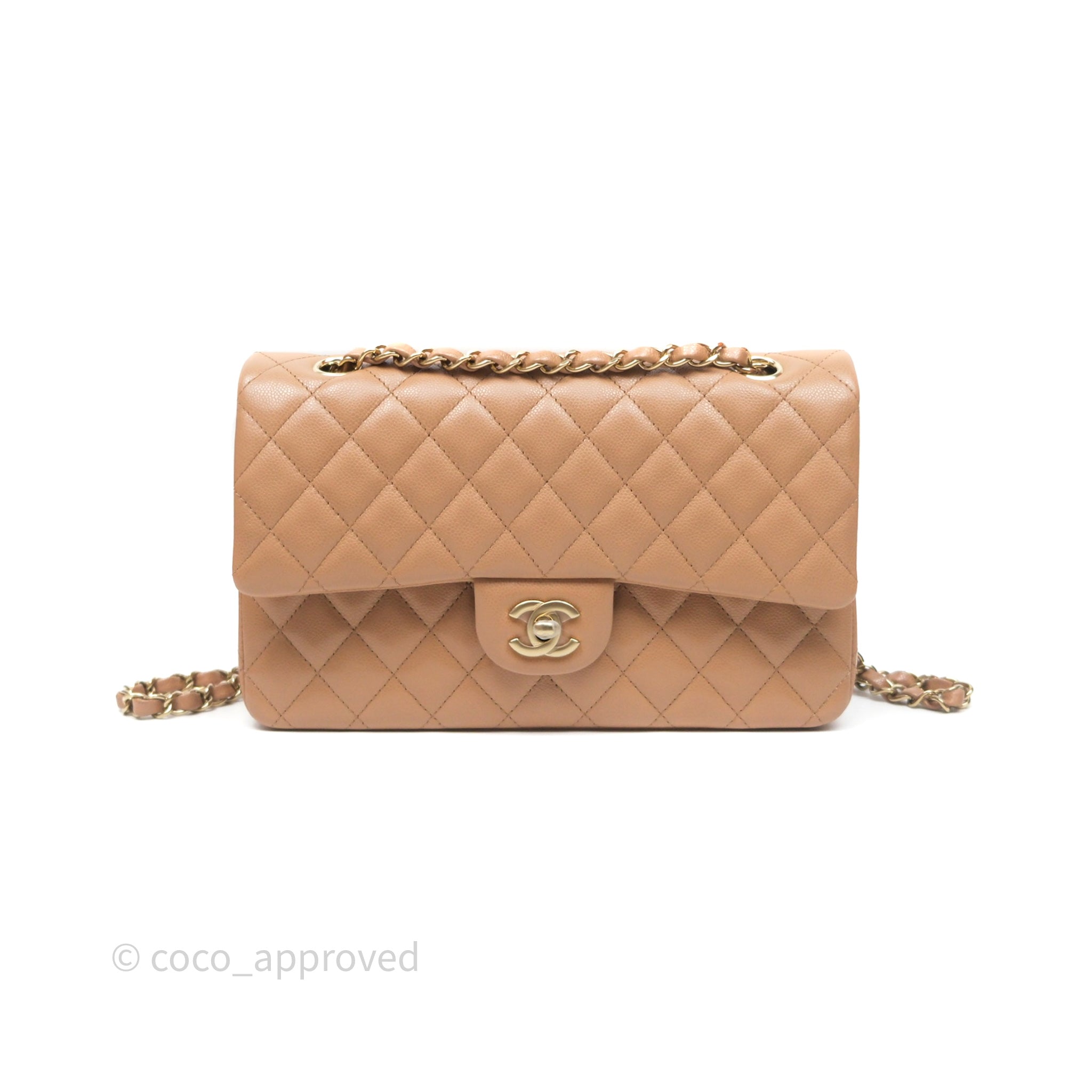 Chanel Classic Medium Double Flap Bag in Dark Beige Caviar Leather with Gold Hardware - Luxury Designer Handbag for Women, Perfect for Work, Date Night & Special Occasions
