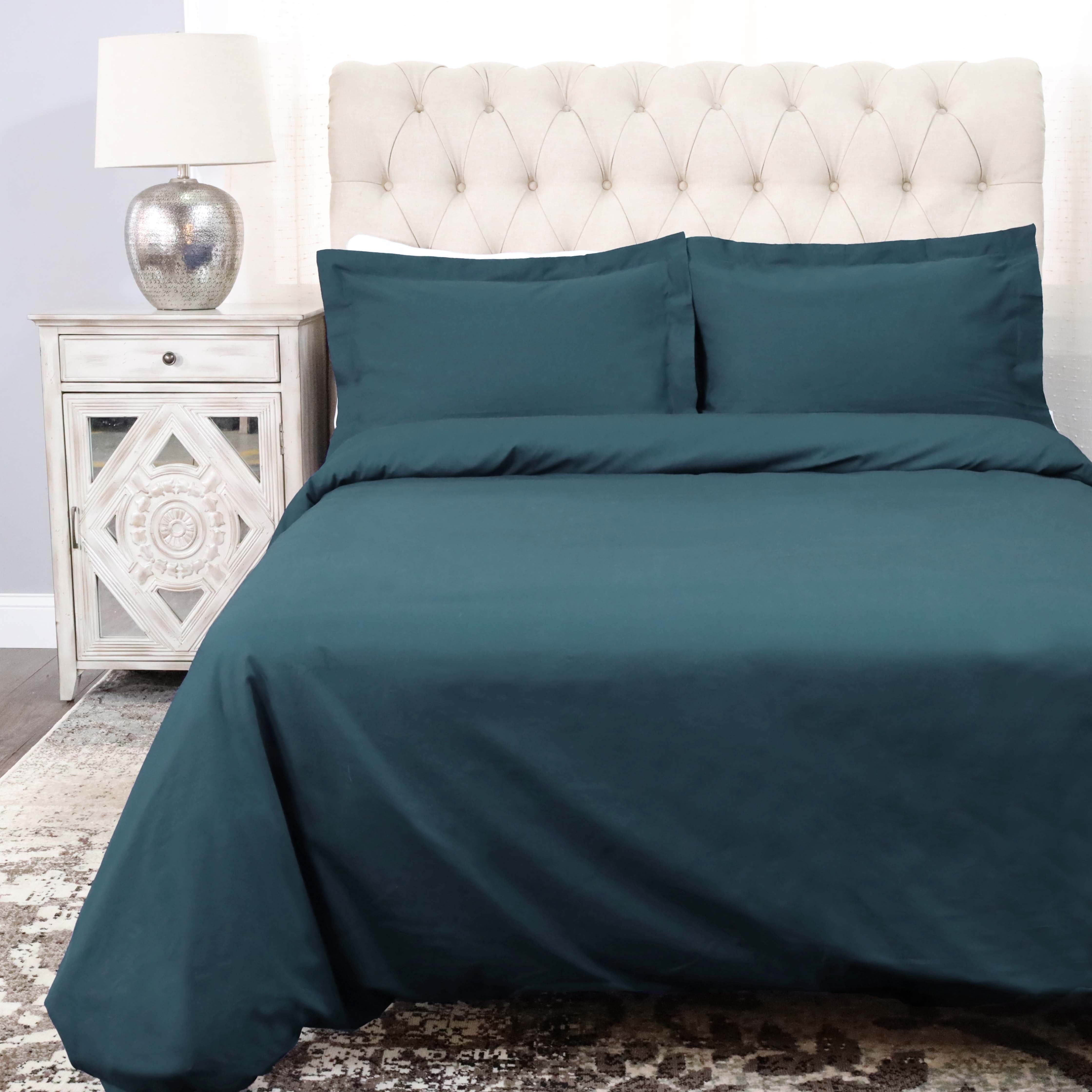 300 Thread Count Cotton Percale Solid Duvet Cover Set - Queen Size, Breathable & Soft Bedding Set for All Seasons - Perfect for Master Bedroom, Guest Room & Hotel Use