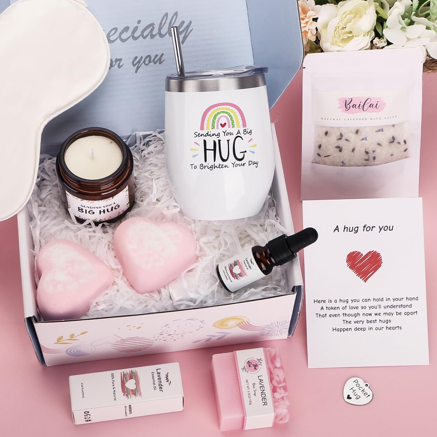 Self Care Gift Box for Women - Birthday Pamper Set with Pocket Hug Token, Bath Gifts & Get Well Soon Hamper | Thoughtful Bestie Gifts for Her, Best Friend & Loved Ones | Perfect for Birthdays, Get Well Wishes, Long Distance Hugs & Just Because Surprises