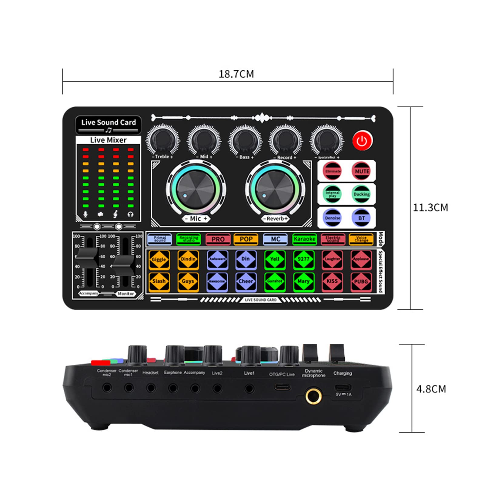 Professional USB Audio Interface Mixer with Sound Effects - Ideal for Live Streaming, Karaoke, Podcasting & Home Studio Recording