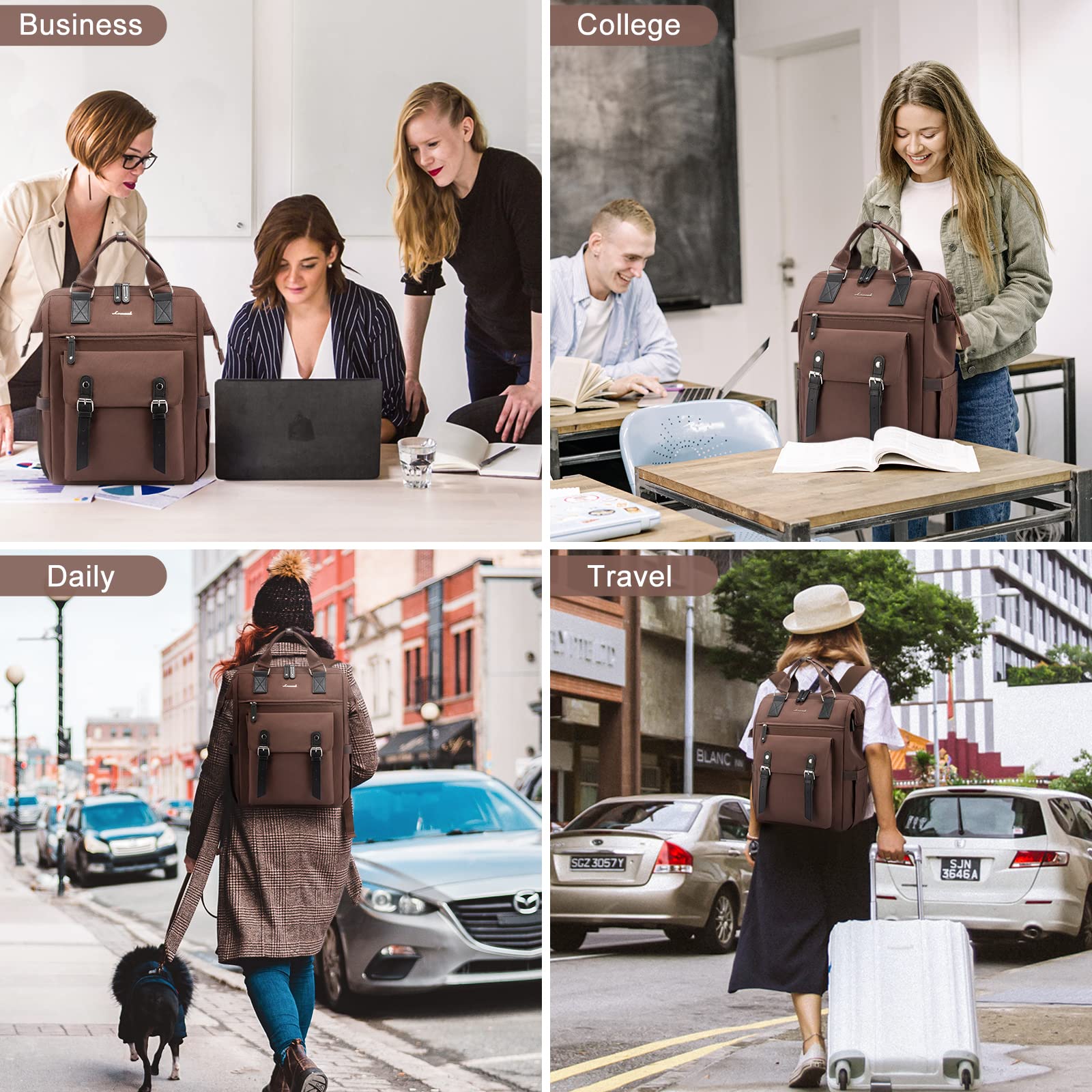 LOVEVOOK Women's 17 Inch Laptop Backpack - Waterproof Anti-Theft Business Computer Bag for Work, College & Travel - Perfect for Teachers, Doctors, Nurses & Students (Coffee) | Ideal for Commuting, Office Use & Daily Essentials Storage