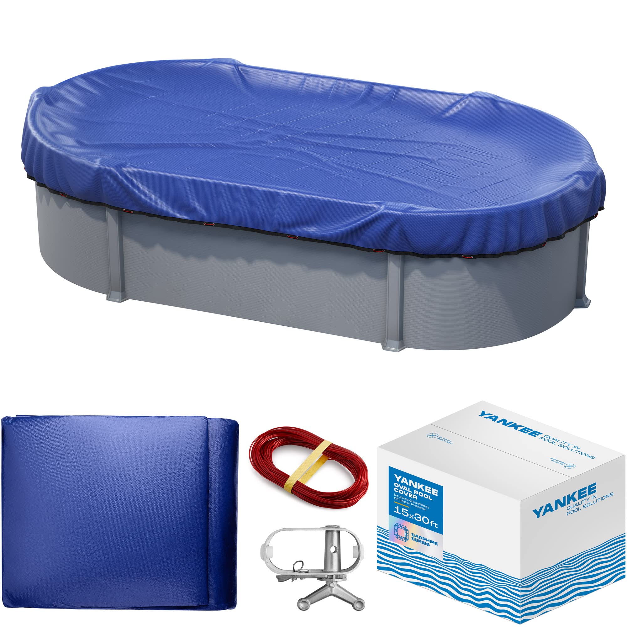 Yankee Oval Pool Cover 15 x 30 ft - Heavy Duty Winter Cover for Above Ground Pools - UV Resistant, Extra Thick & Durable Protection - Perfect for Winterizing and Protecting Your Backyard Pool