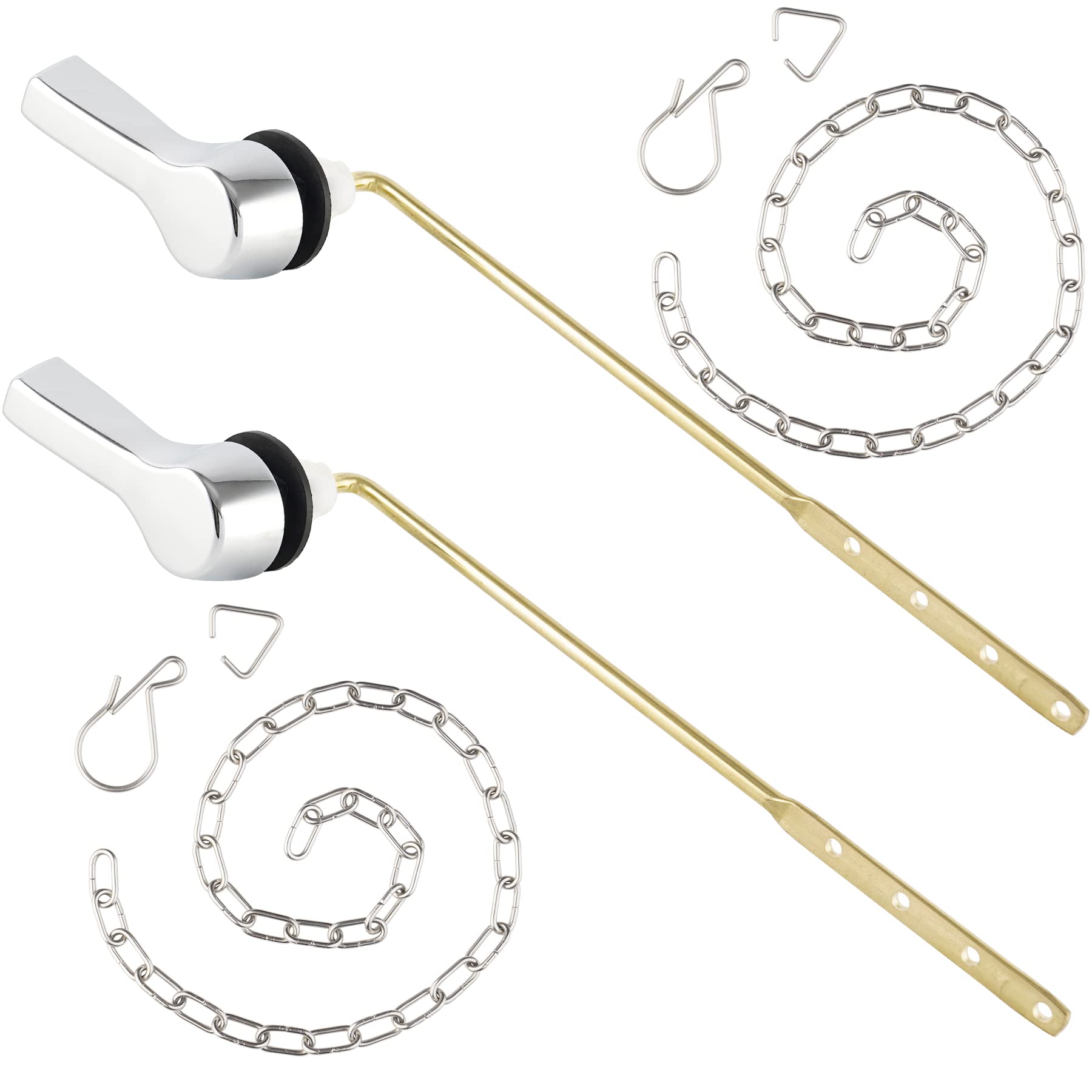 iFealClear 2 Pack Universal Front Mount Toilet Tank Flush Lever Replacement - Solid Brass Chrome Plated with Stainless Steel Chains - Easy Installation for Home Bathroom Repair & Maintenance