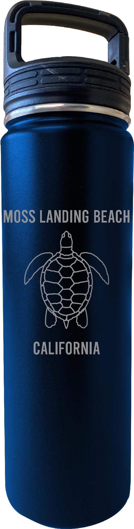32oz Double Wall Stainless Steel Water Bottle Tumbler - Navy Blue Engraved Insulated Travel Mug with California Beach Design | Perfect for Outdoor Activities, Gym, Office & Travel