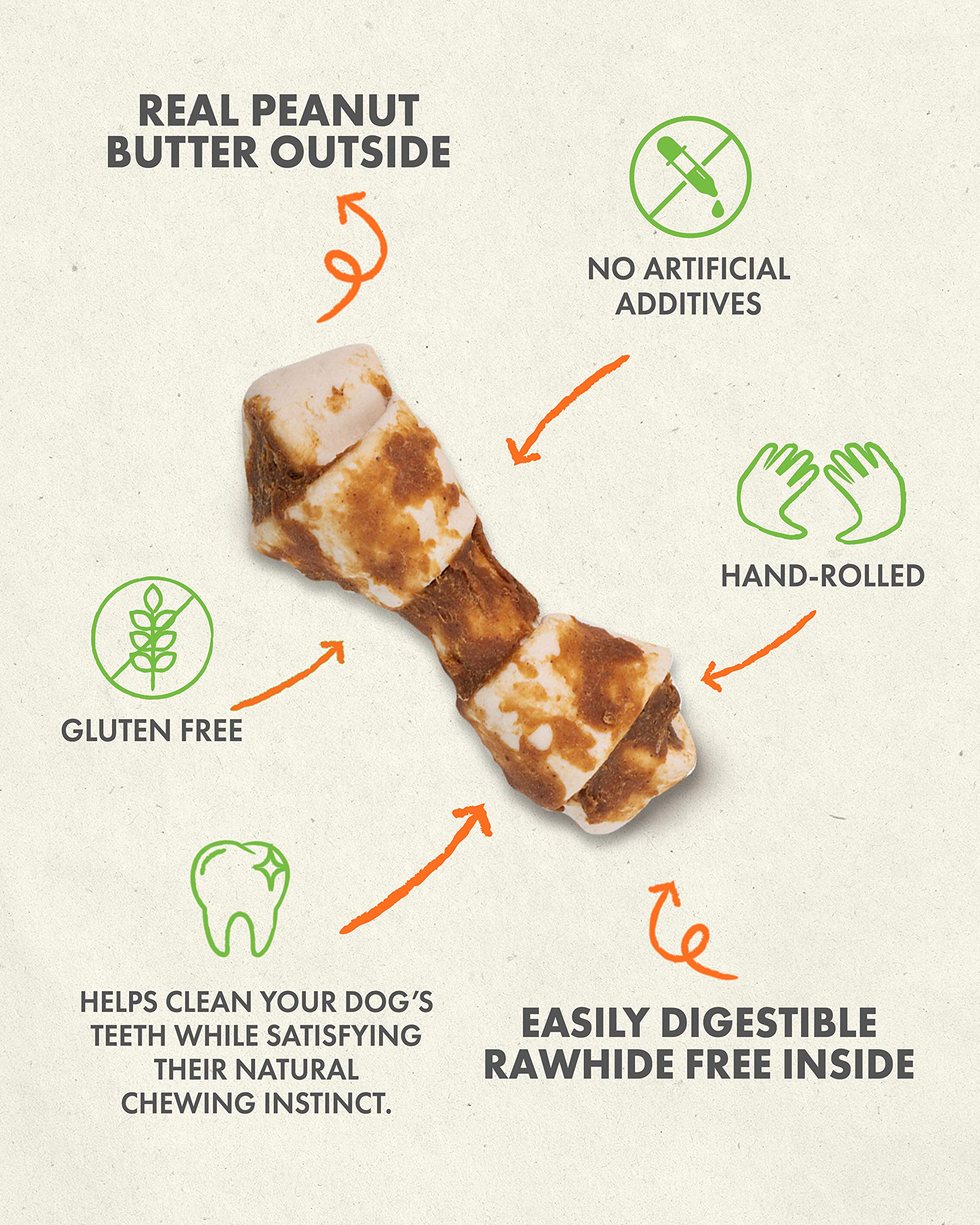 **Canine Naturals Natural Peanut Butter Dog Chews, Mini Knot - 12 Pack | 100% Rawhide & Collagen Free | All-Natural, Digestible Treats with Real Peanut Butter | Perfect for Training & Dental Health**