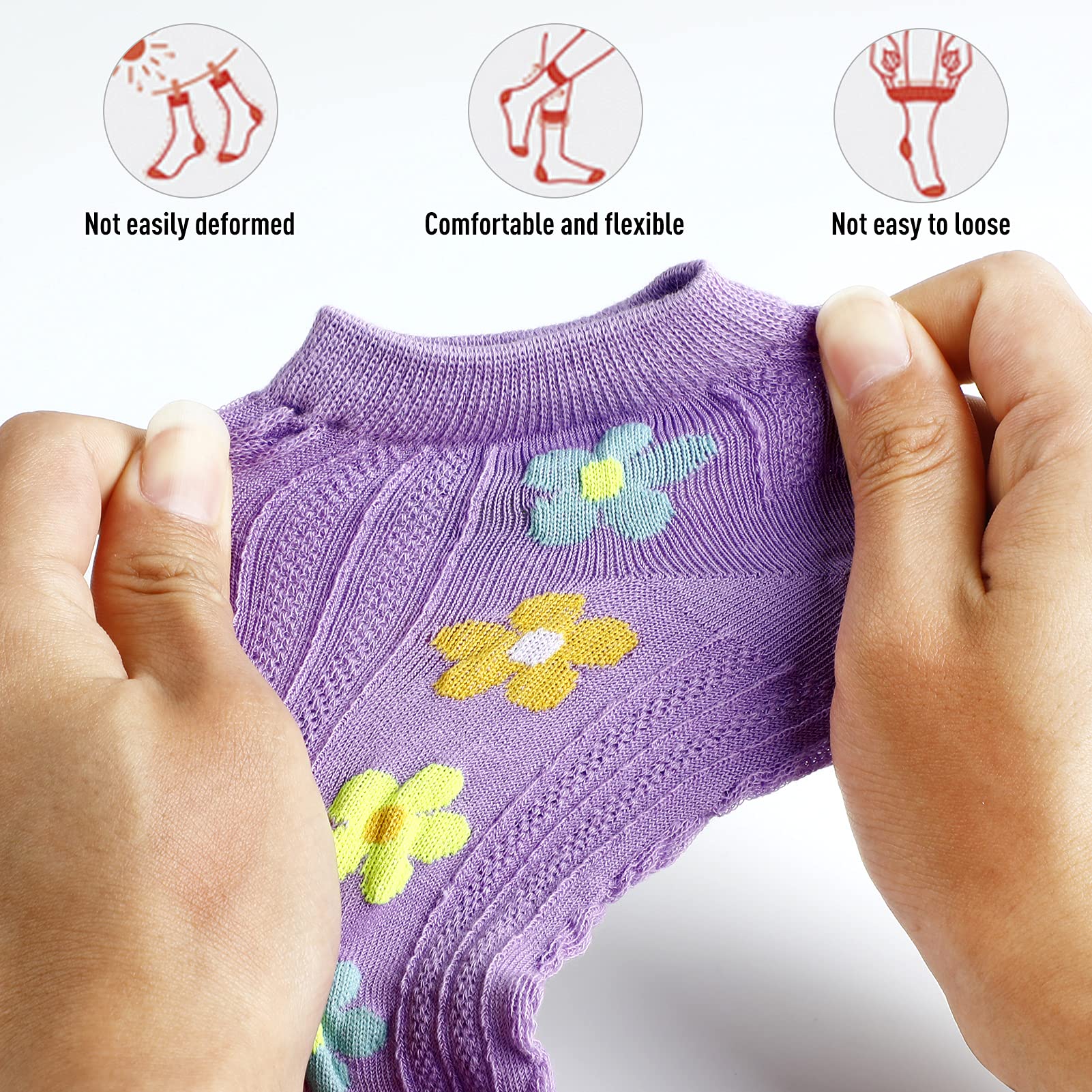Anjetan Women's Flower Trainer Socks - 6 Pairs Soft Breathable Cotton No-Show Ankle Socks for Women Shoe Size 4-7 | Perfect for Running, Gym Workouts & Casual Wear