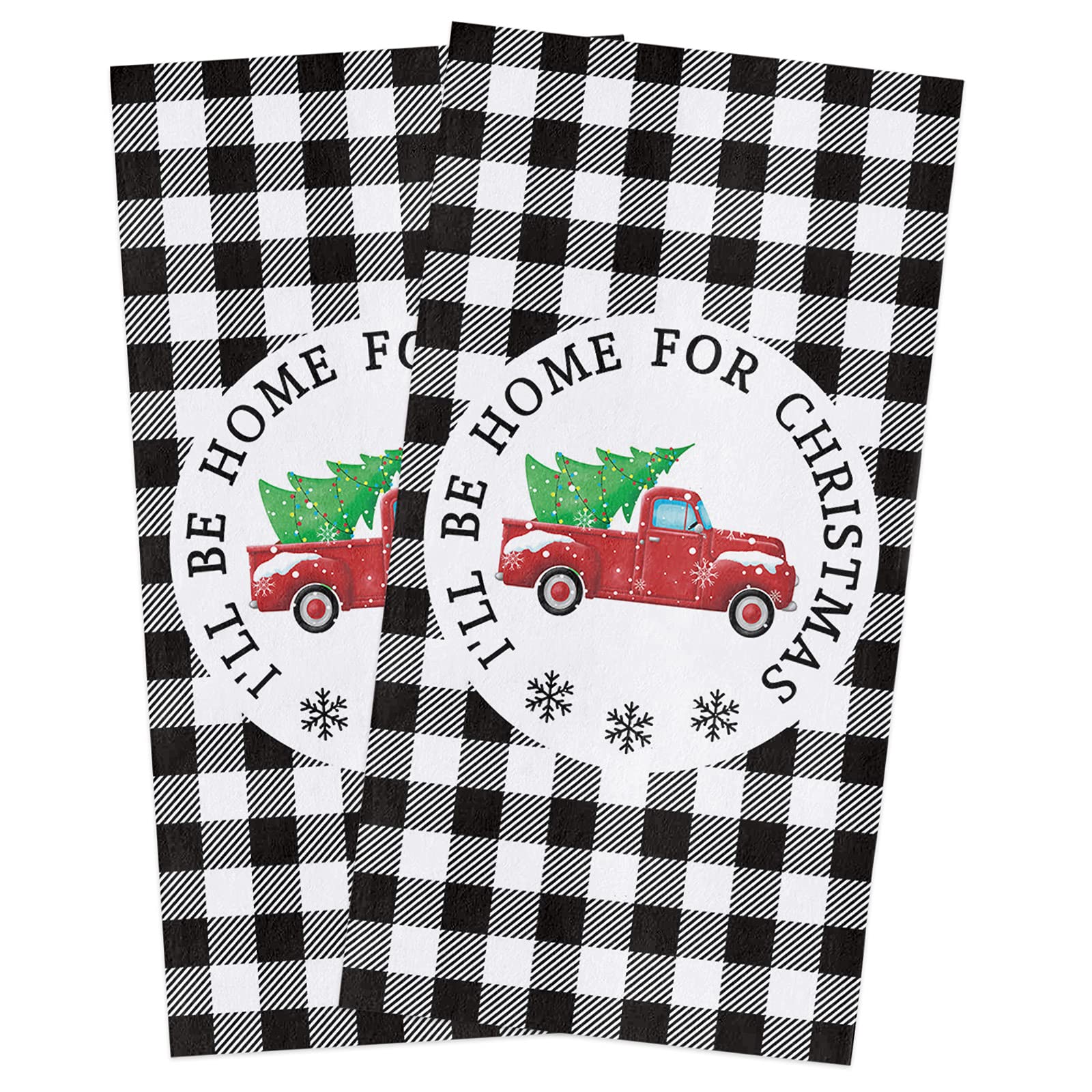 Super Absorbent Soft Microfiber Dish Towels 2 Pack - Christmas Red Car Tree Buffalo Plaid Kitchen Hand Towels for Washing Dishes, Drying Hands & Holiday Decor | Perfect for Kitchen, Bathroom, Bar & Christmas Decorations