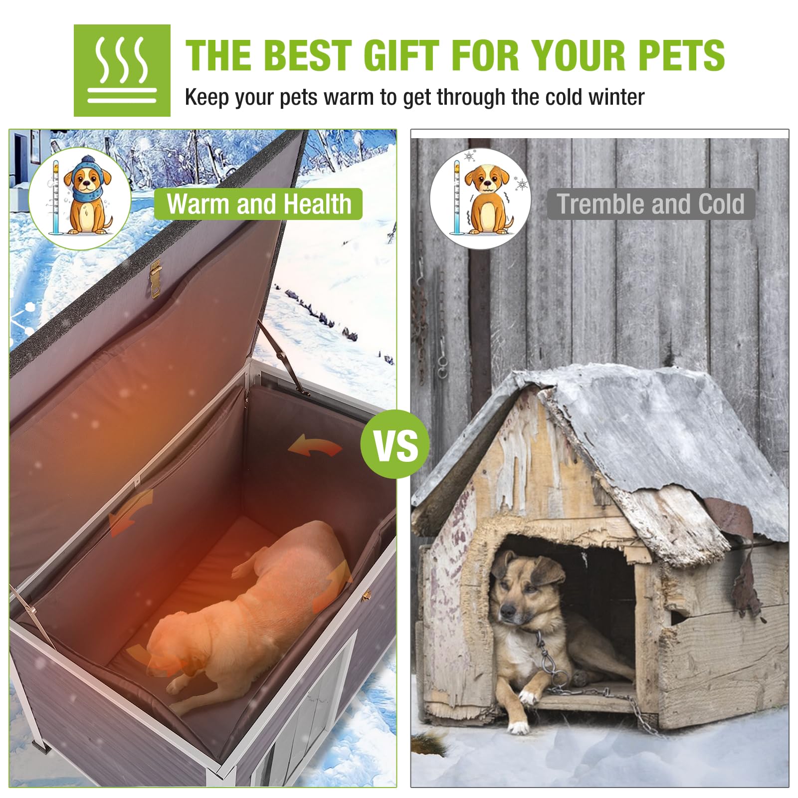GUTINNEEN Insulated Outdoor Dog House with Removable Liner - Winter-Proof Large Dog Kennel for Cold Weather (Grey & White) - Perfect for Backyard, Patio & Extreme Winter Protection