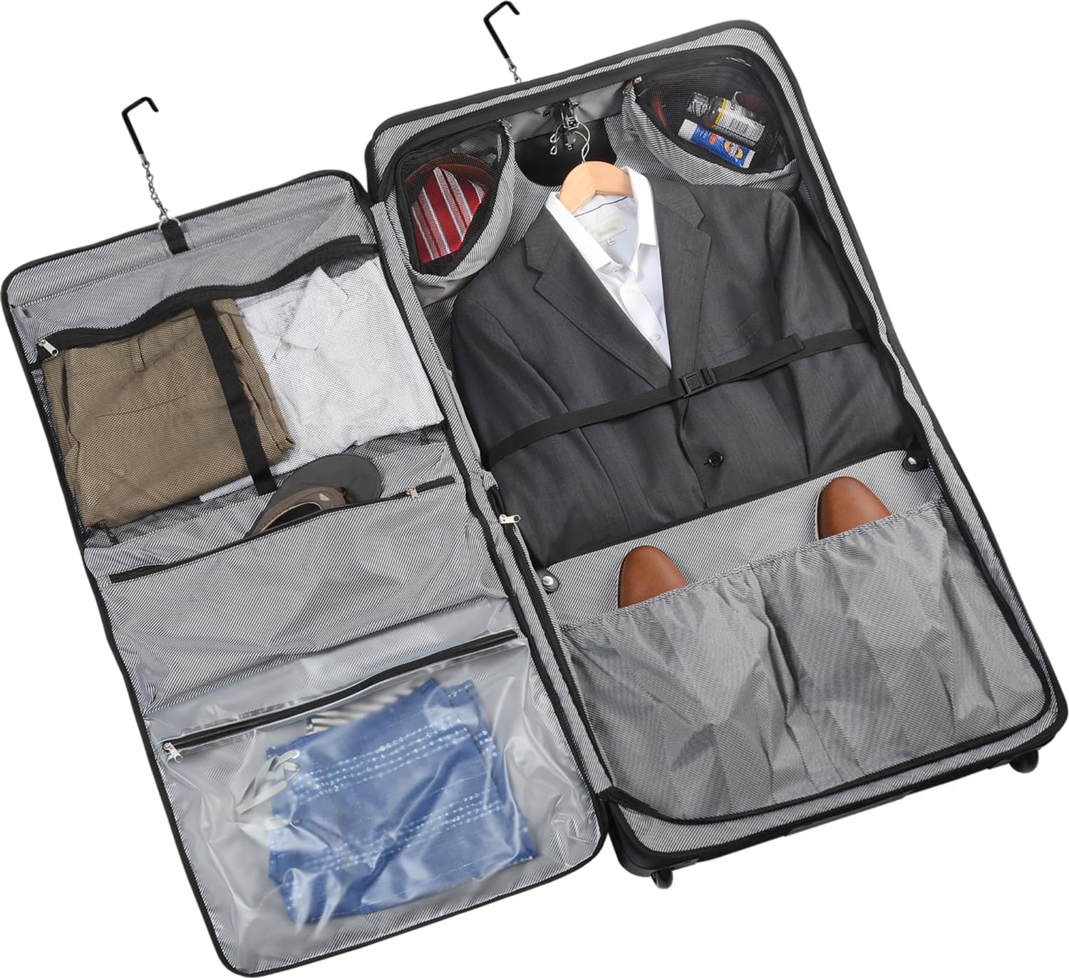 WallyBags Premium 45-Inch Rolling Garment Bag for Travel - Black Suitcase with Multiple Hangers for Men & Women - Perfect for Business Trips, Weddings & Airplane Carry-On