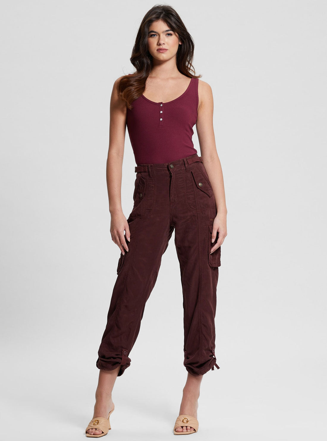Eco-Friendly Maroon Nessi Cargo Pants for Women - Comfortable Outdoor Hiking & Travel Pants with Multiple Pockets